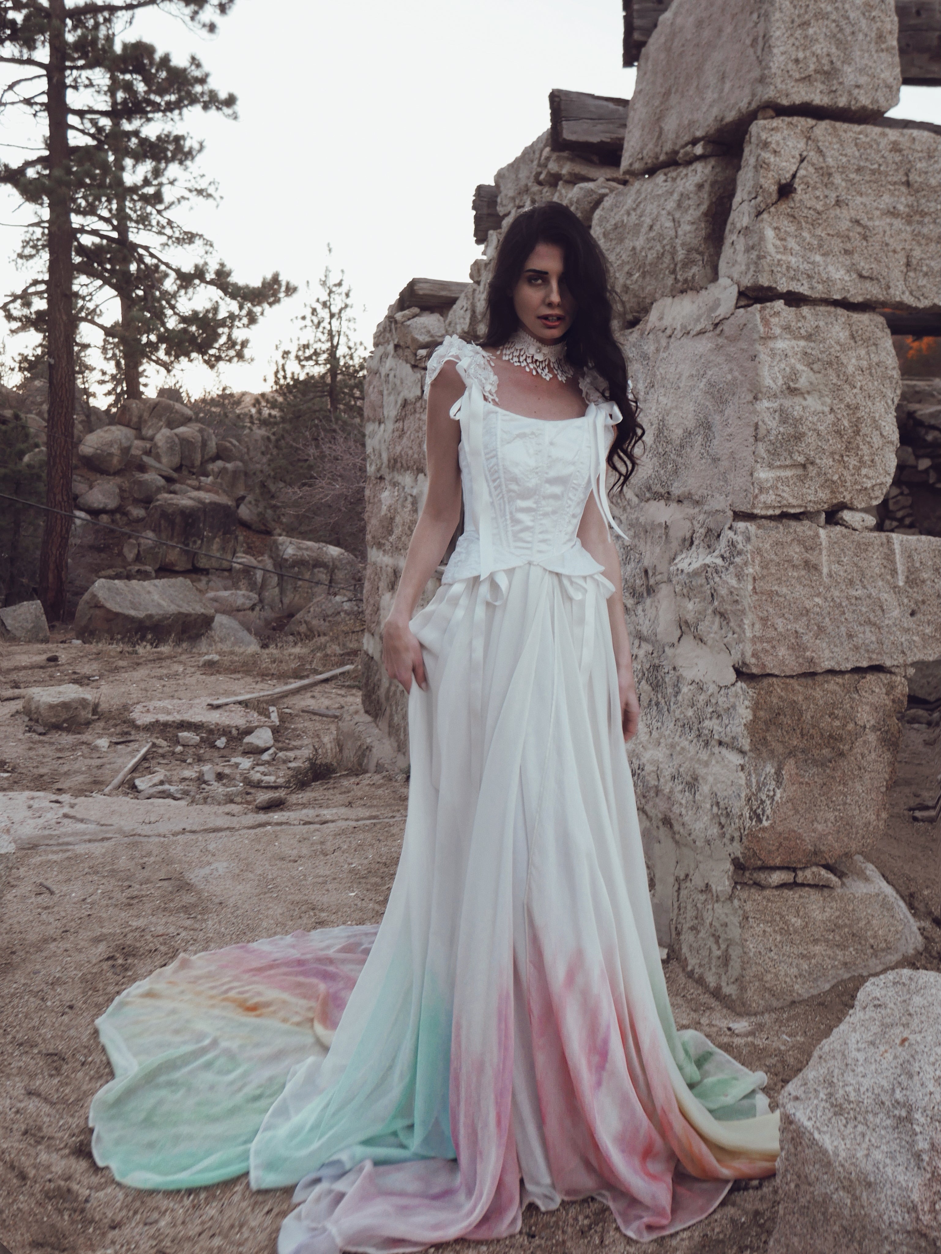 Modern bridal corset separate with basque waist and peplum silhouette, for a non-traditional look