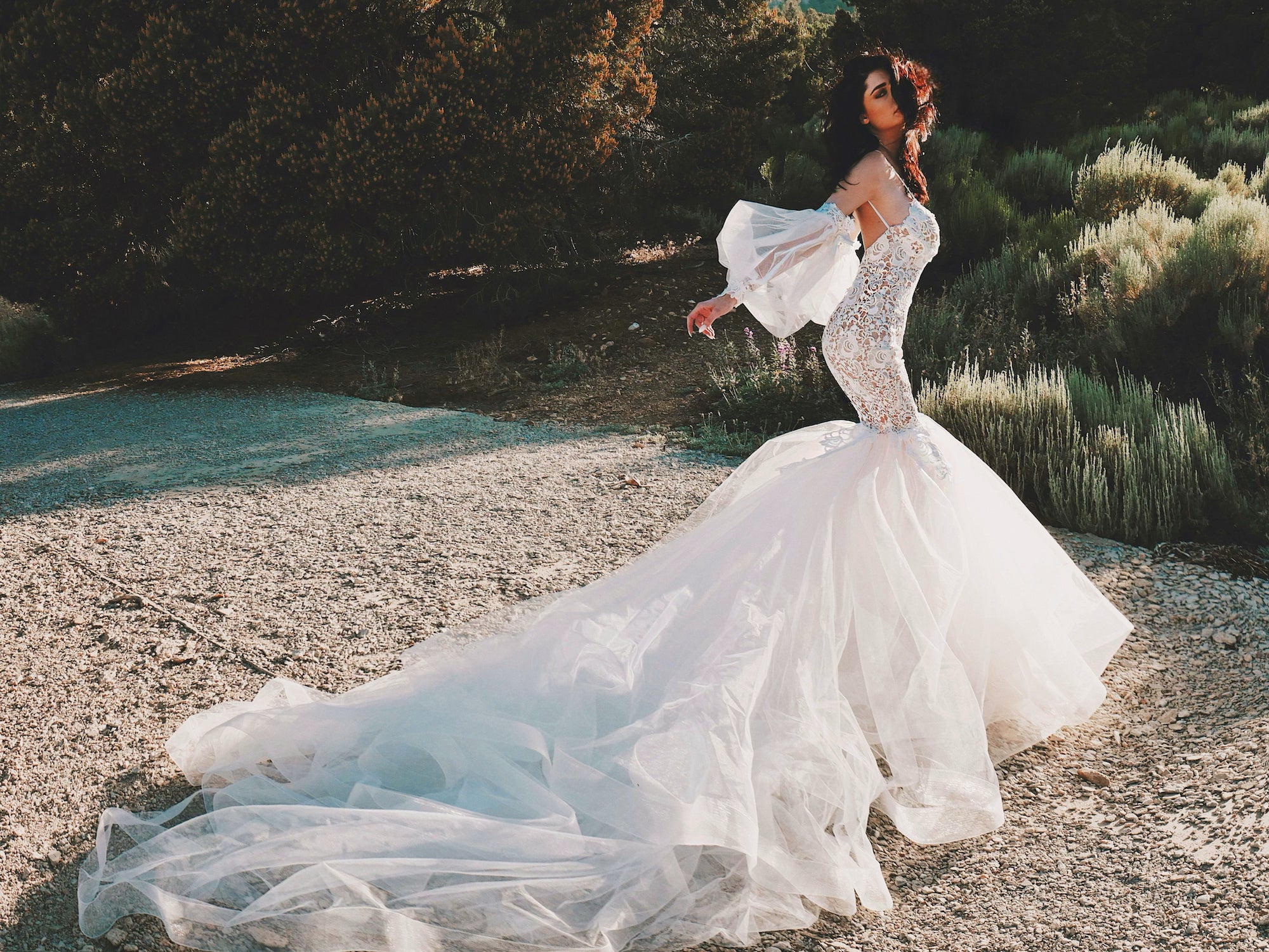 Arcadia mermaid wedding dress with detachable sleeves by Lauren Elaine Los Angeles