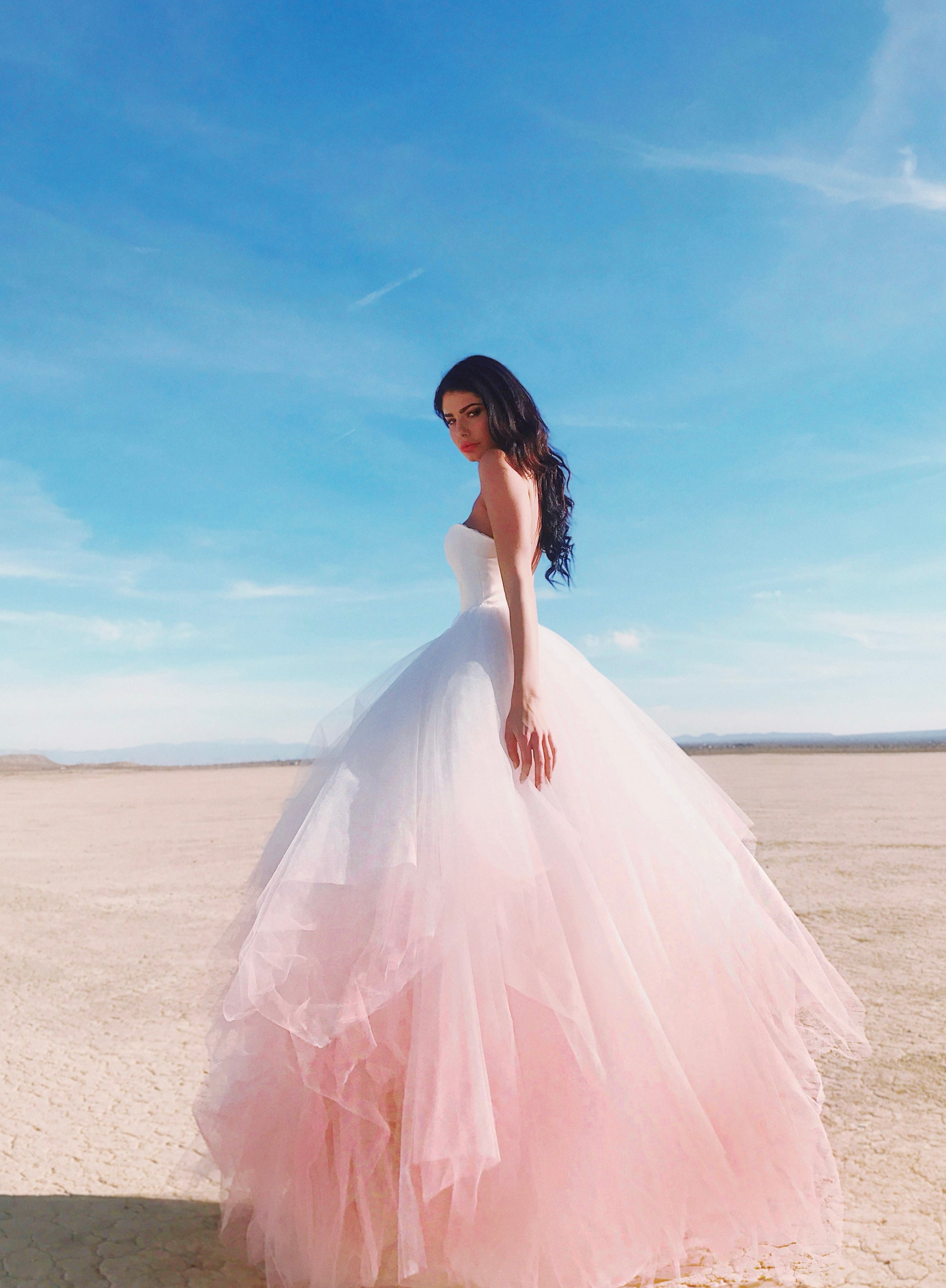 blush pink ball gown dress for wedding in blush