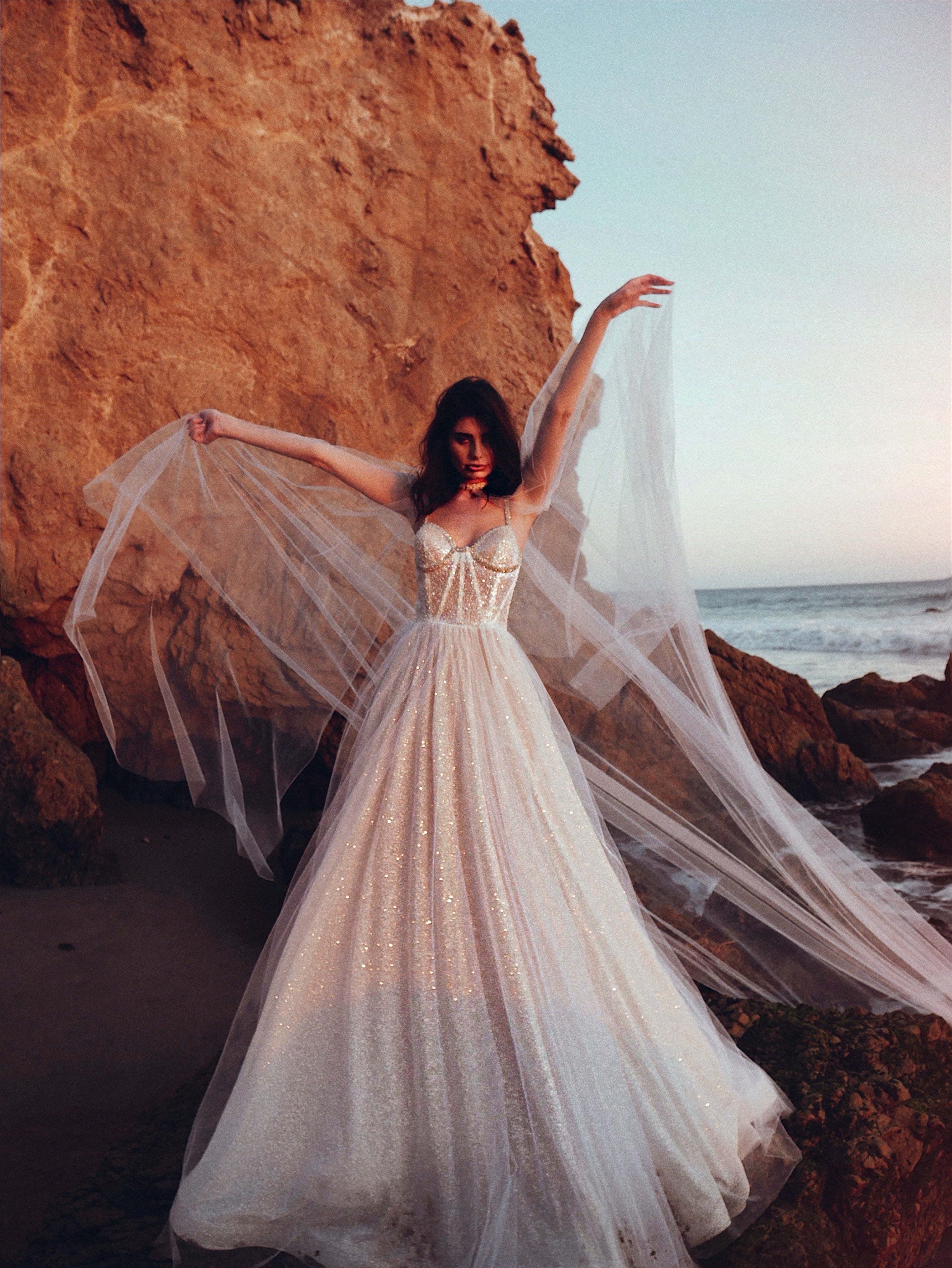 Tulle Bridal Cape with Crystal and Bead Collar Detailing