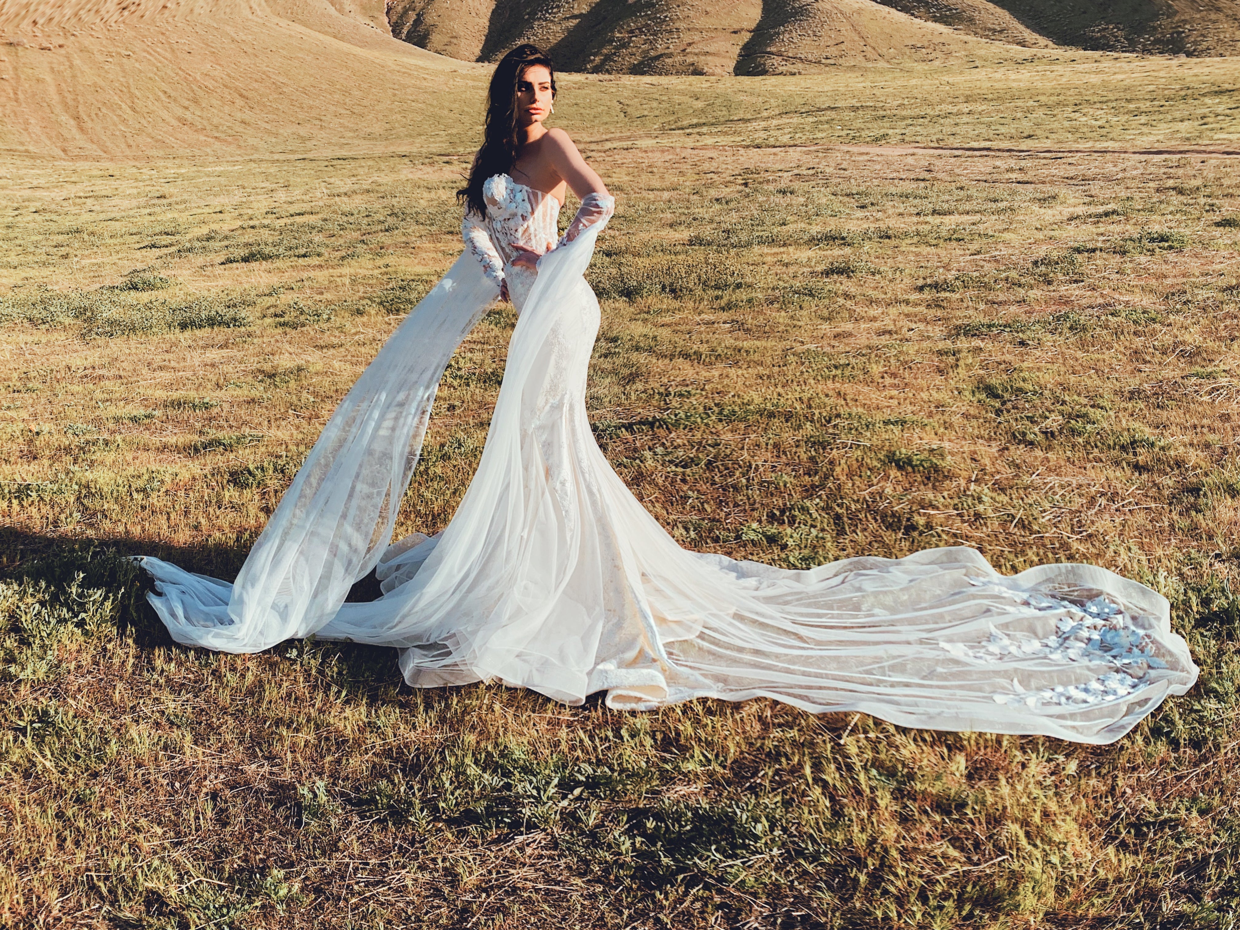 Lauren Elaine Capulet Lace Tulle Cape Sleeves