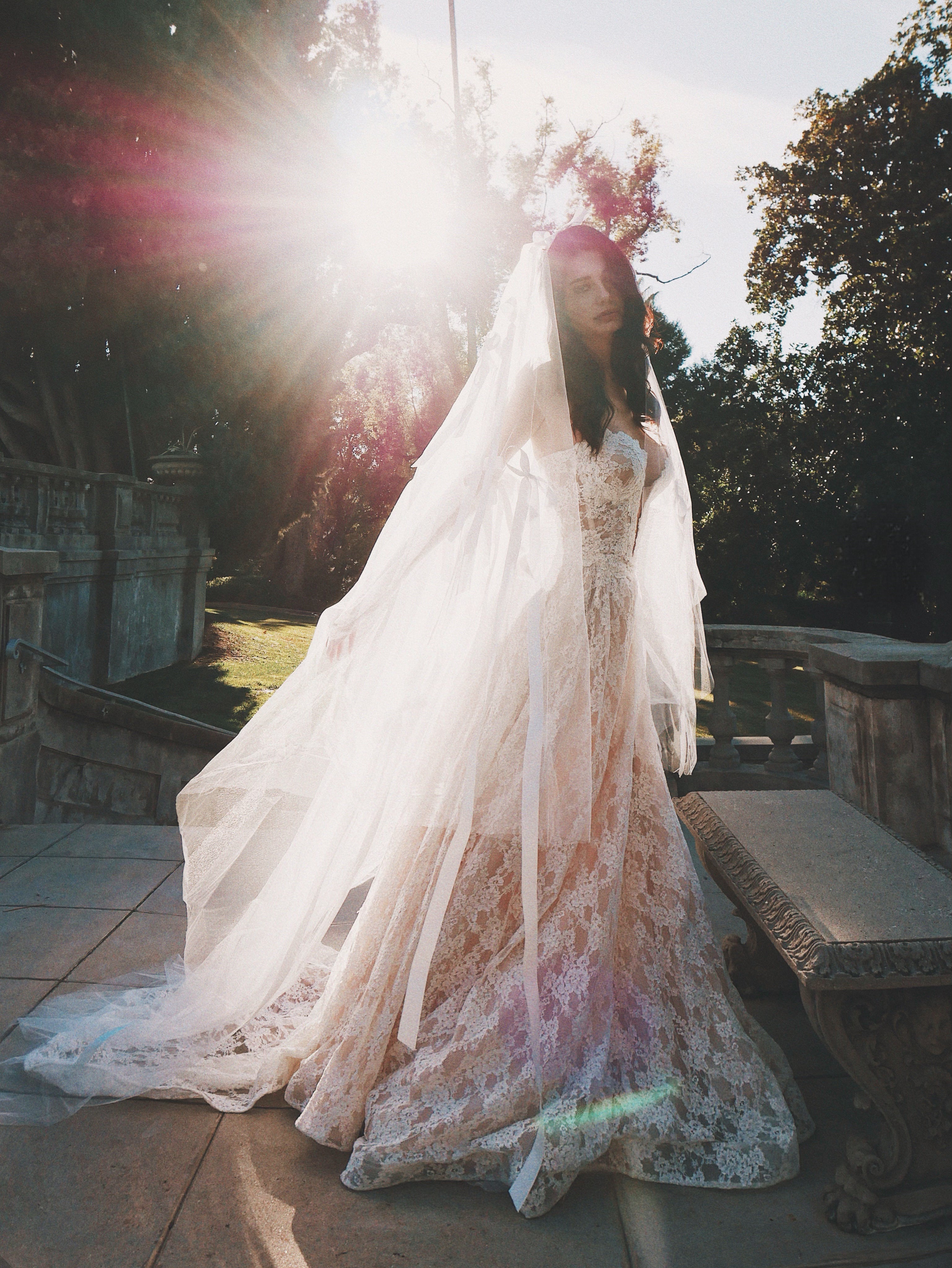 Ethereal Coquette Satin Bows Tulle Veil by Lauren Elaine Bridal