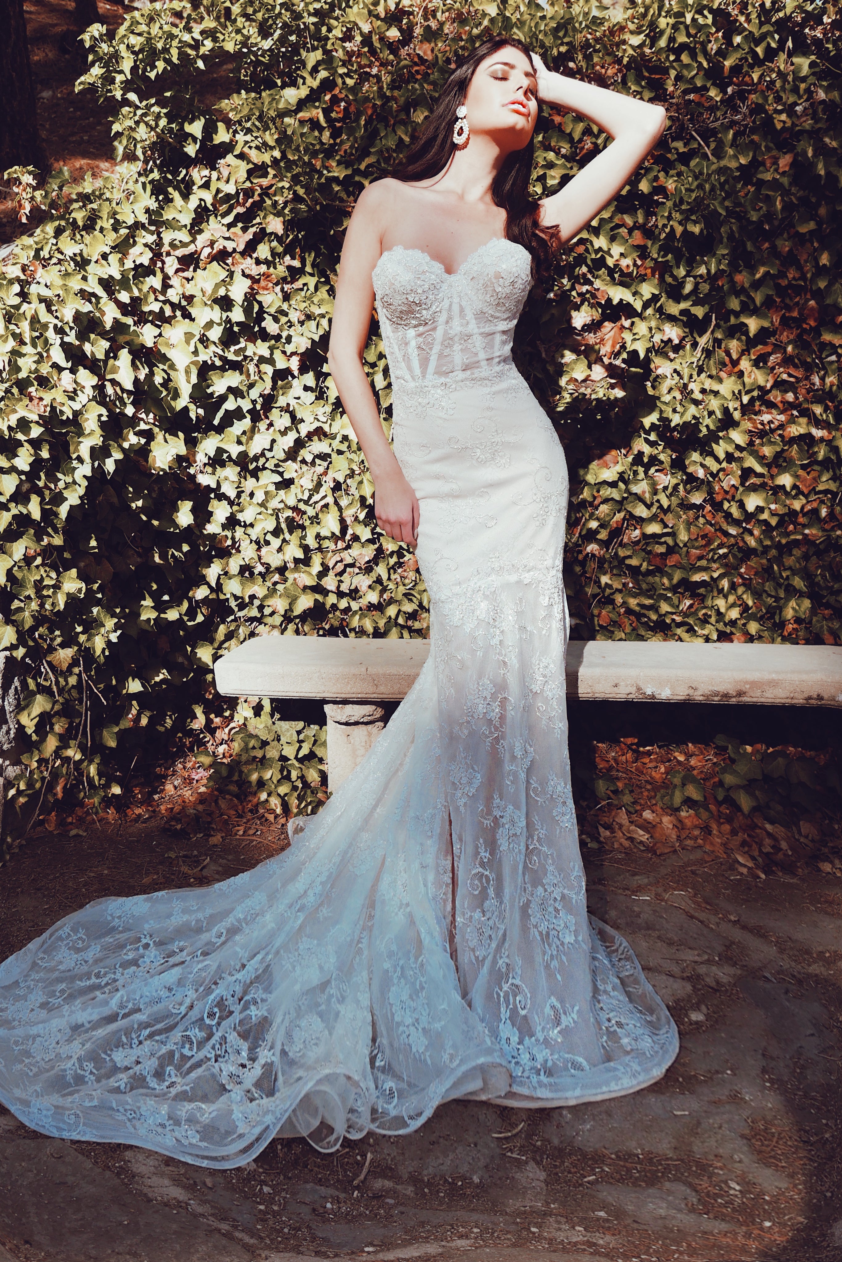 Chantilly Lace Corset Trumpet Wedding Dress front view