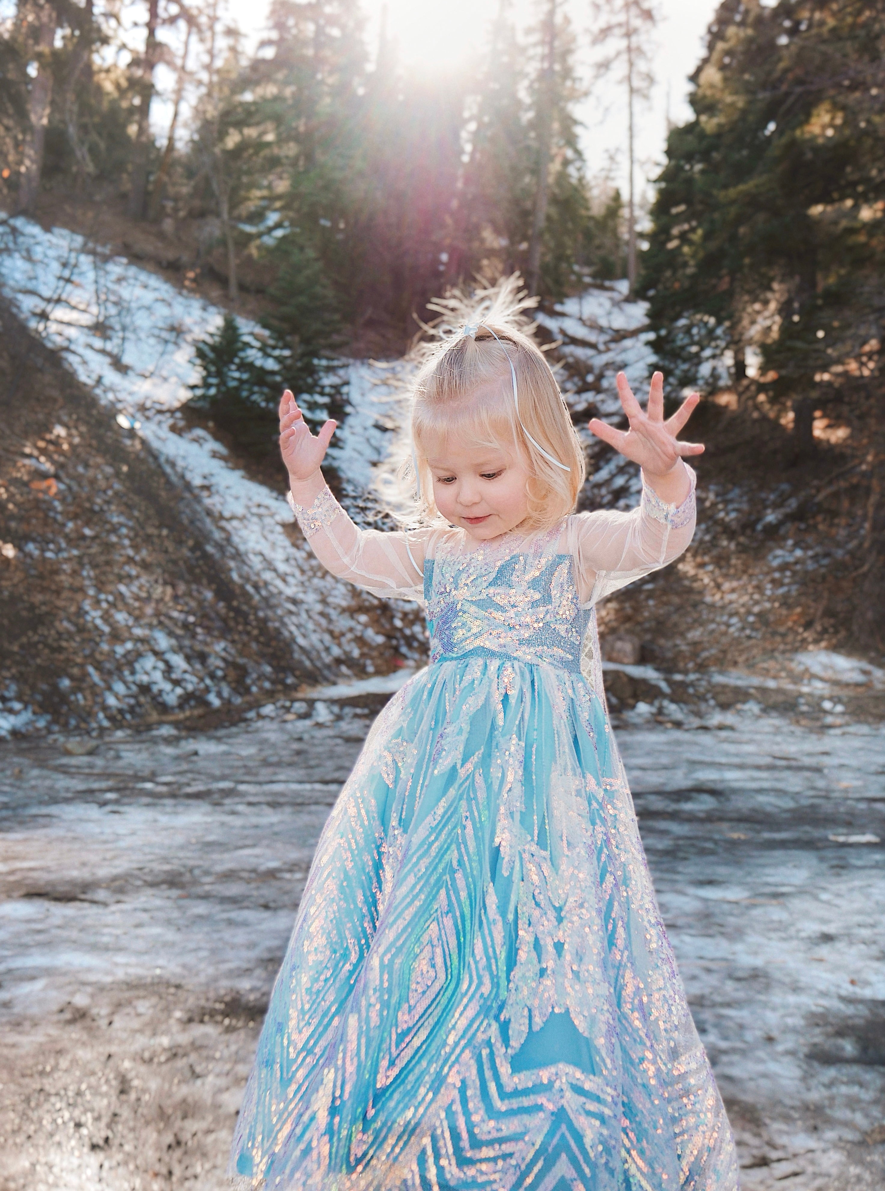 Faire Everlaine wears the Lauren Elaine Snow Queen Princess Dress with Lace Train