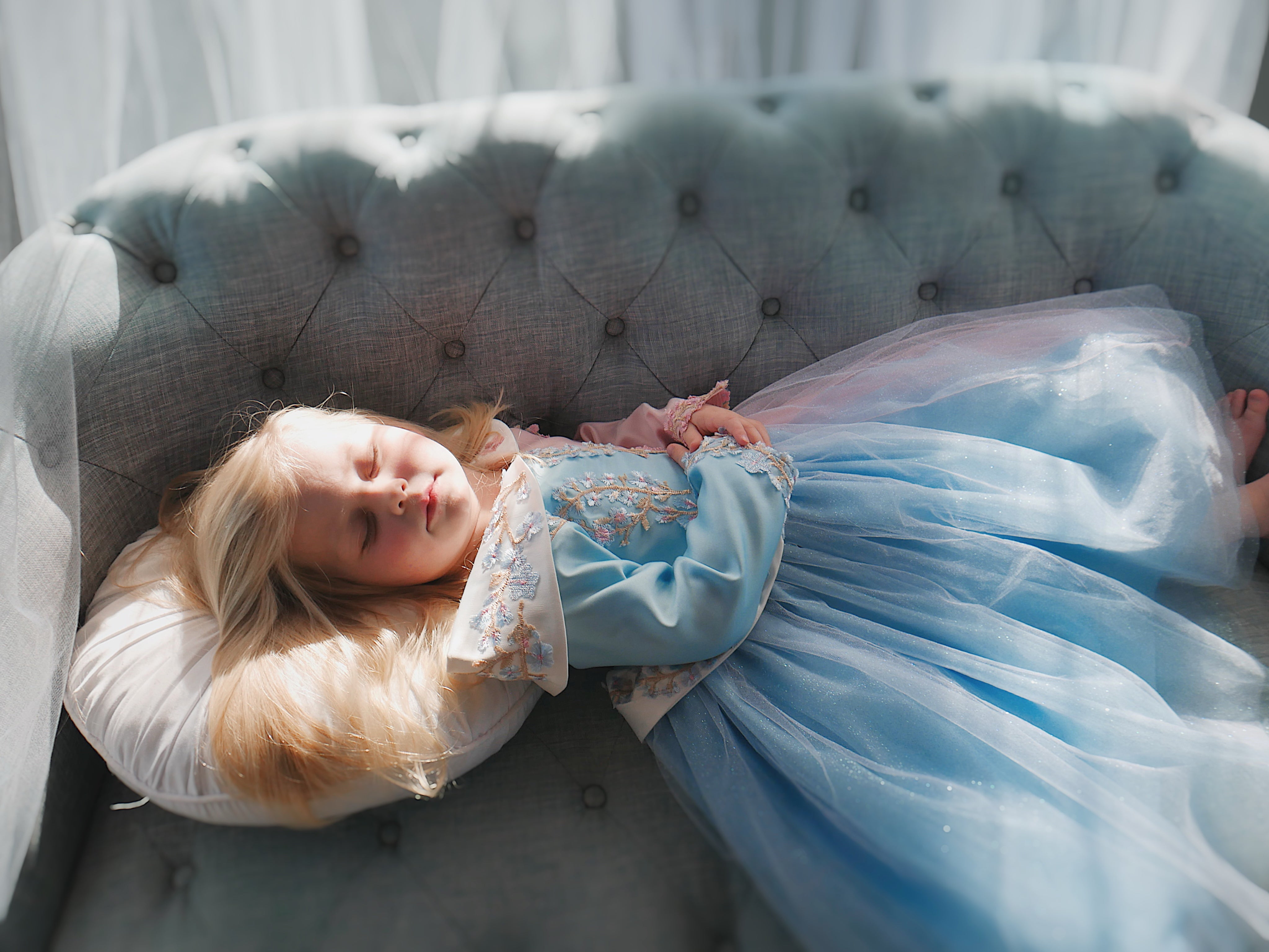 Lauren Elaine Sleeping Beauty Princess Dress for girls in 'Make it Blue Make it Pink' Colors
