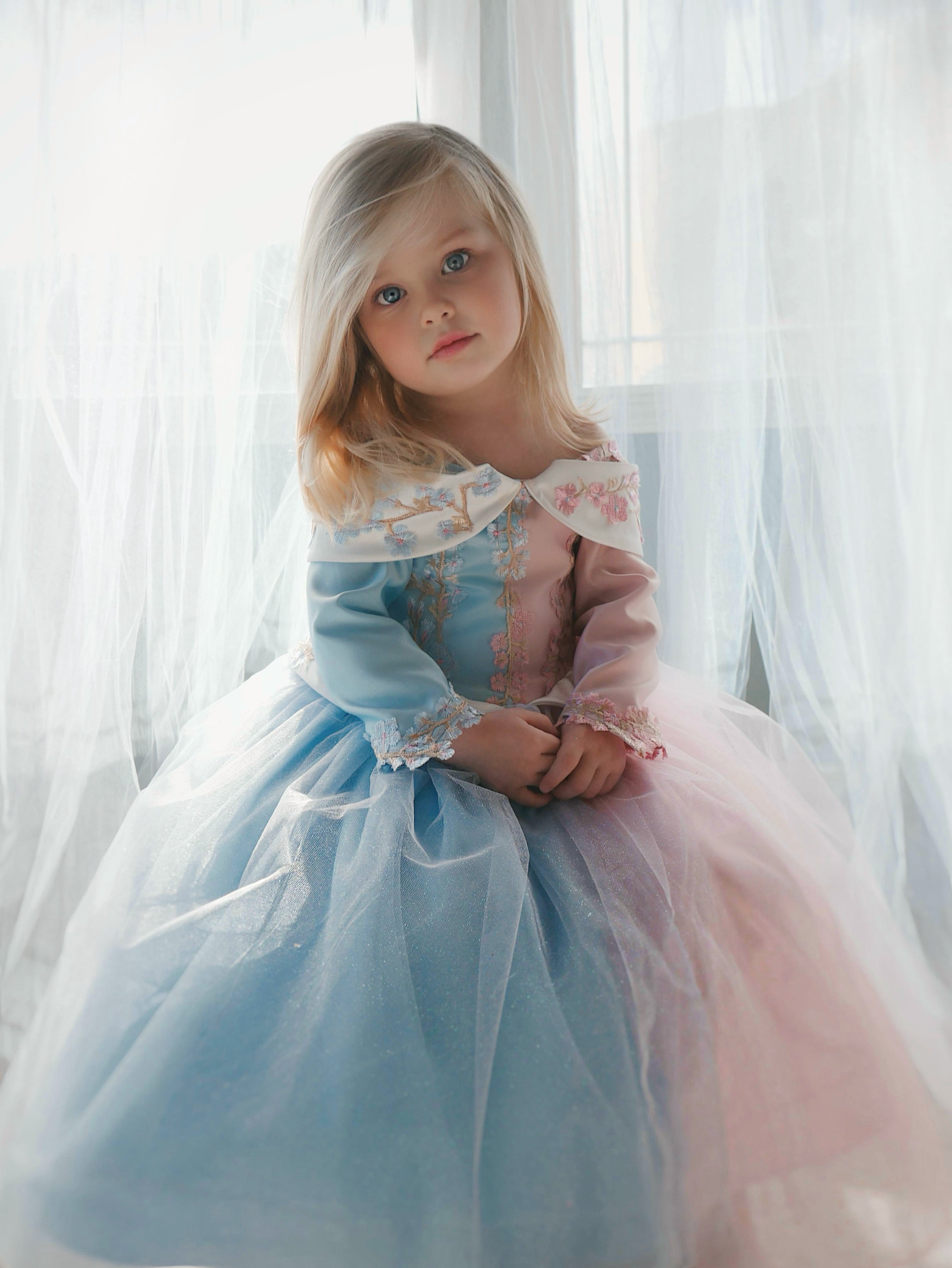 Lauren Elaine Sleeping Beauty Princess Dress for girls in 'Make it Blue Make it Pink' Colors