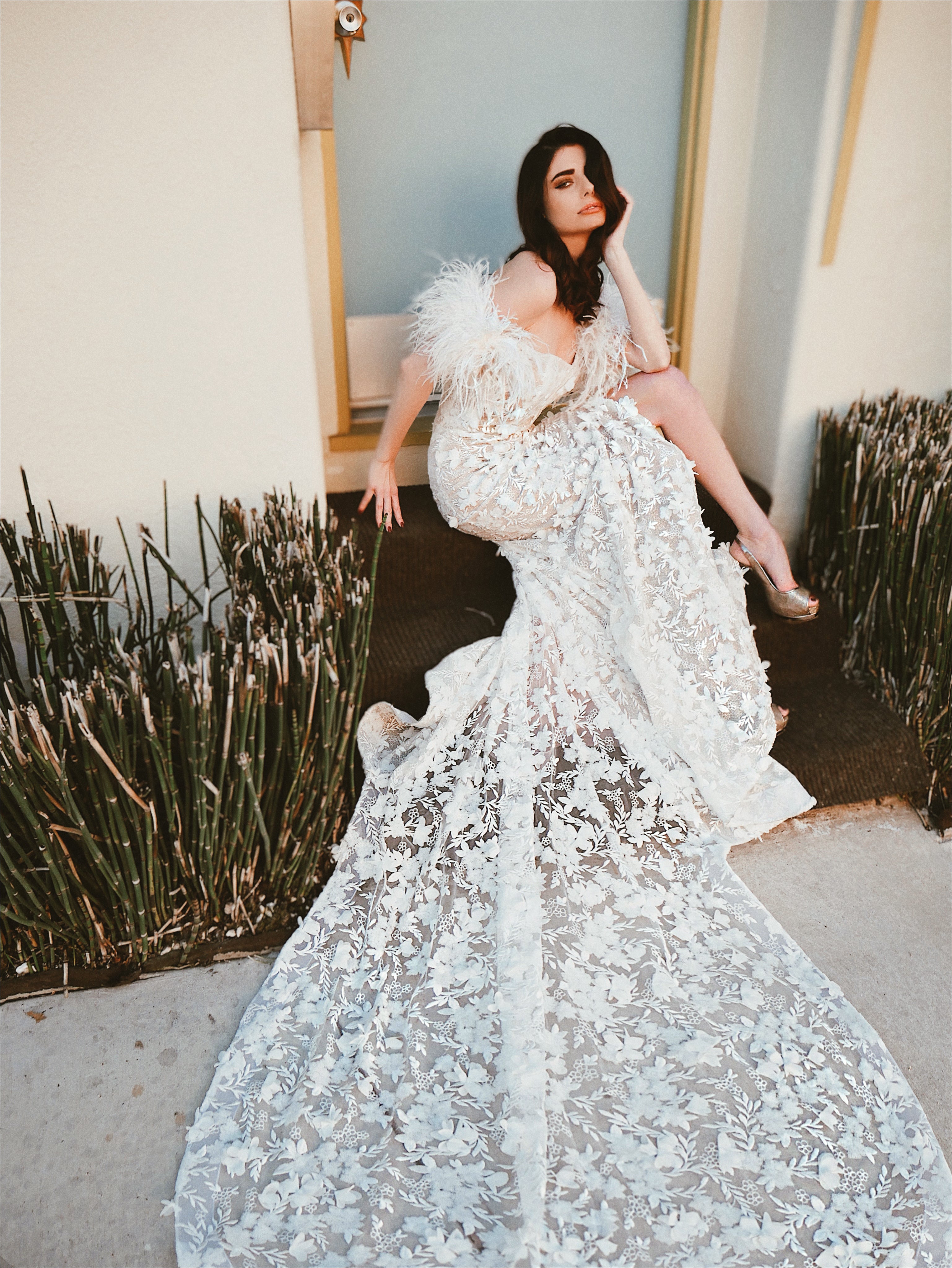 Ostrich Feather Pouf Sleeves