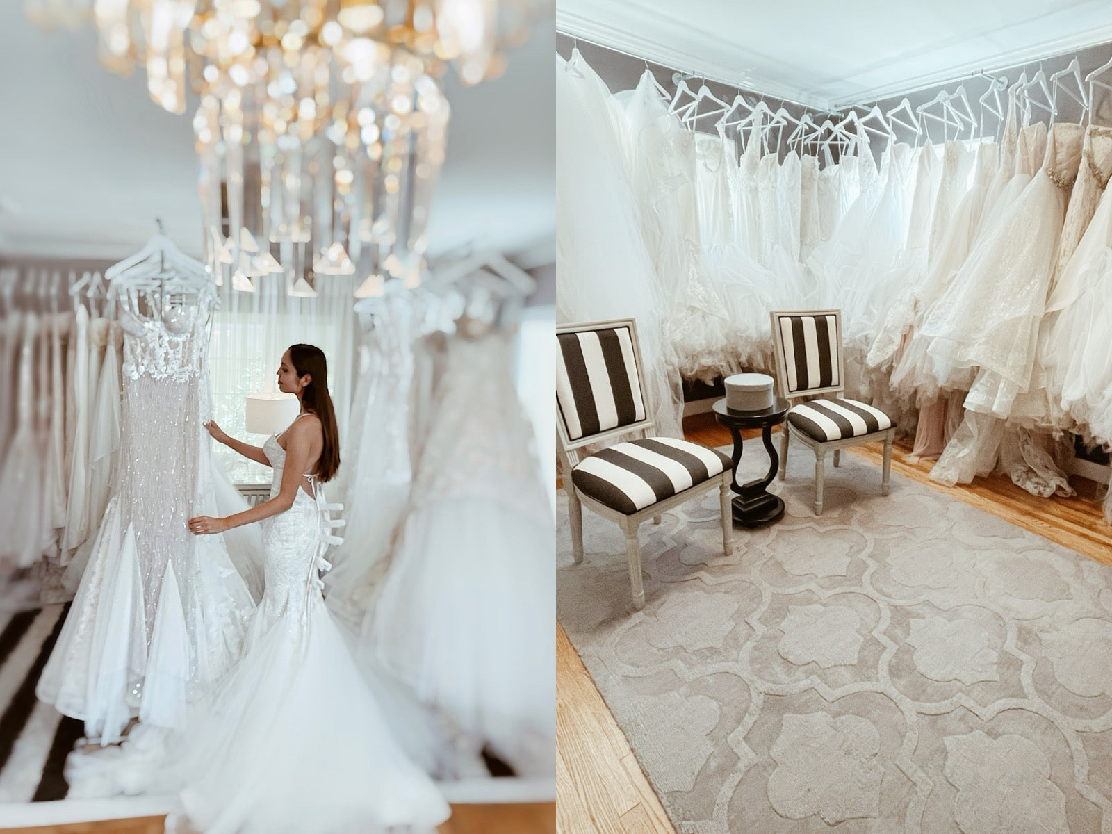 A bride shops inside at the Lauren Elaine Los Angeles Bridal Salon