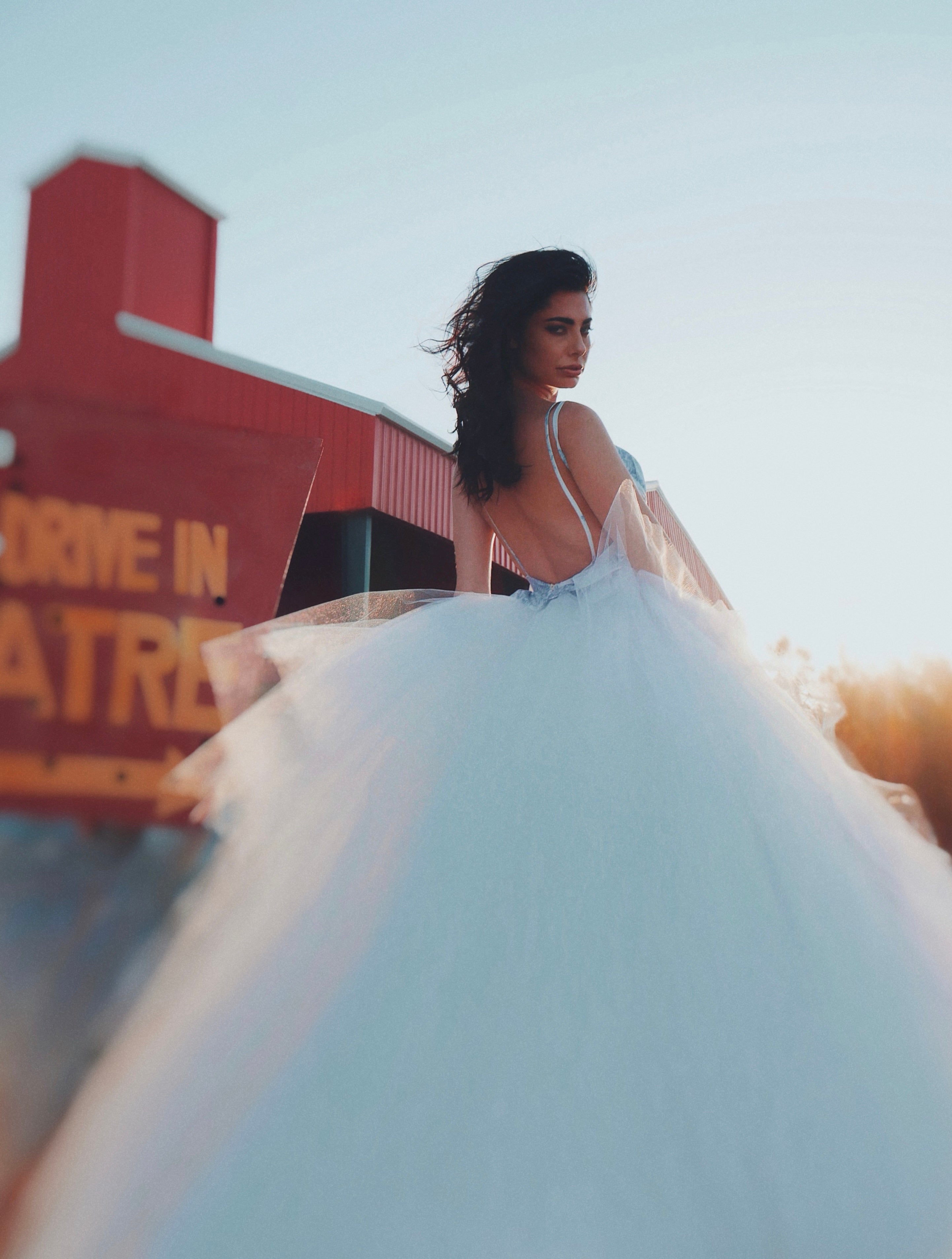 Lauren Elaine Provencia Boho Chic Blue Toile Backless Wedding Dress