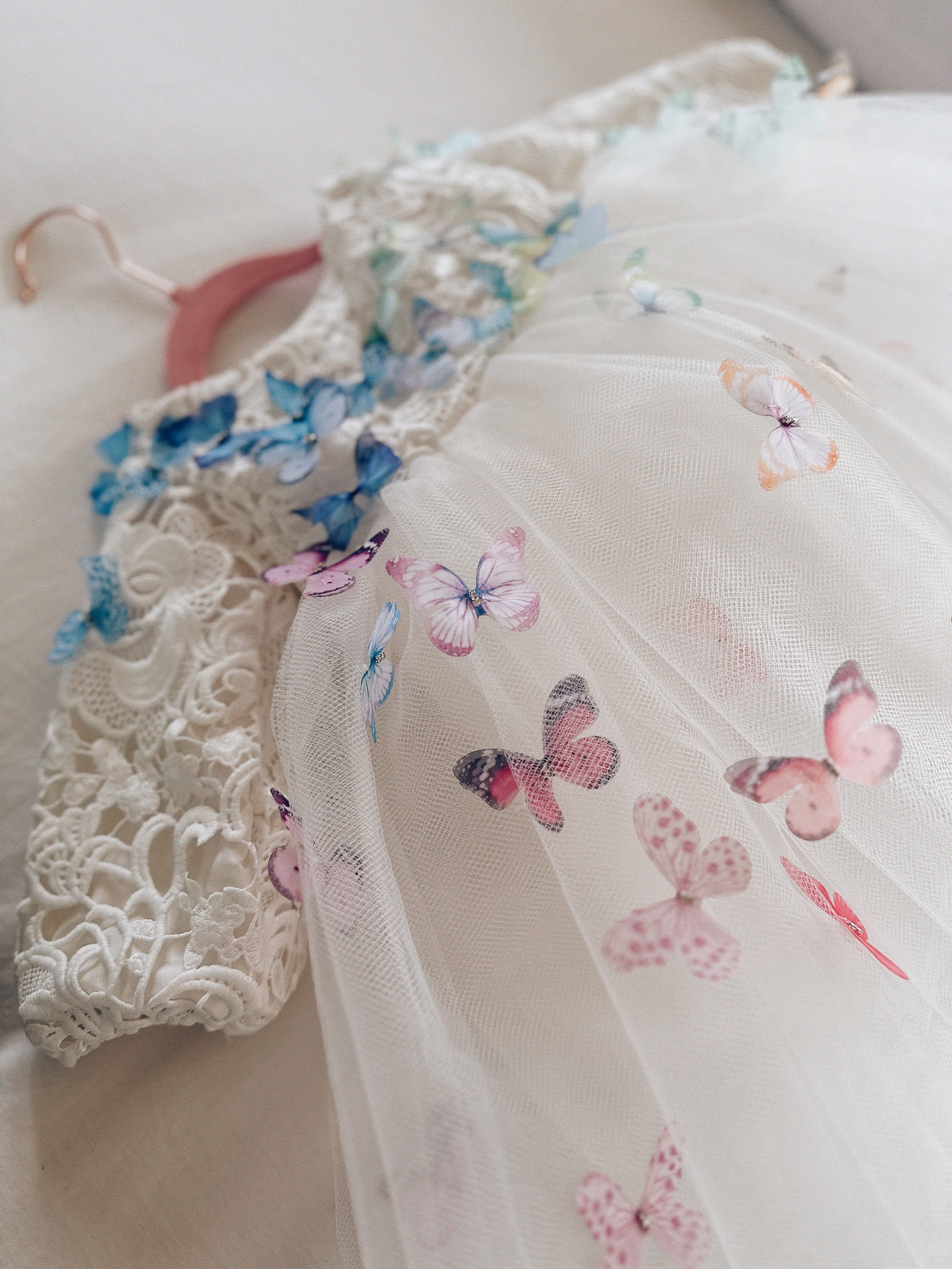 Lauren Elaine Rainbow Butterfly Bouquet Lace Ombré Flower Girl Dress