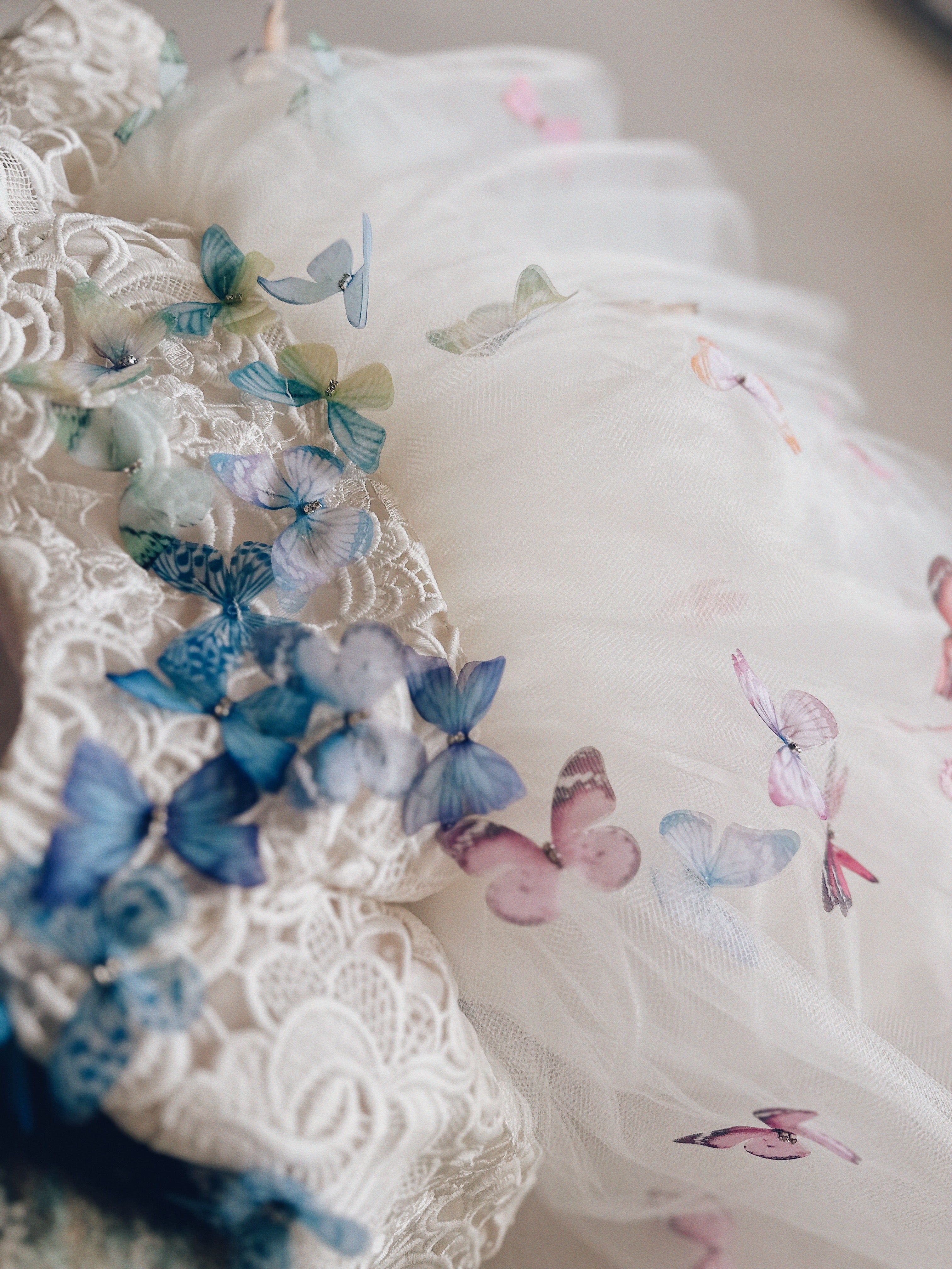 Lauren Elaine Rainbow Butterfly Bouquet Lace Ombré Flower Girl Dress