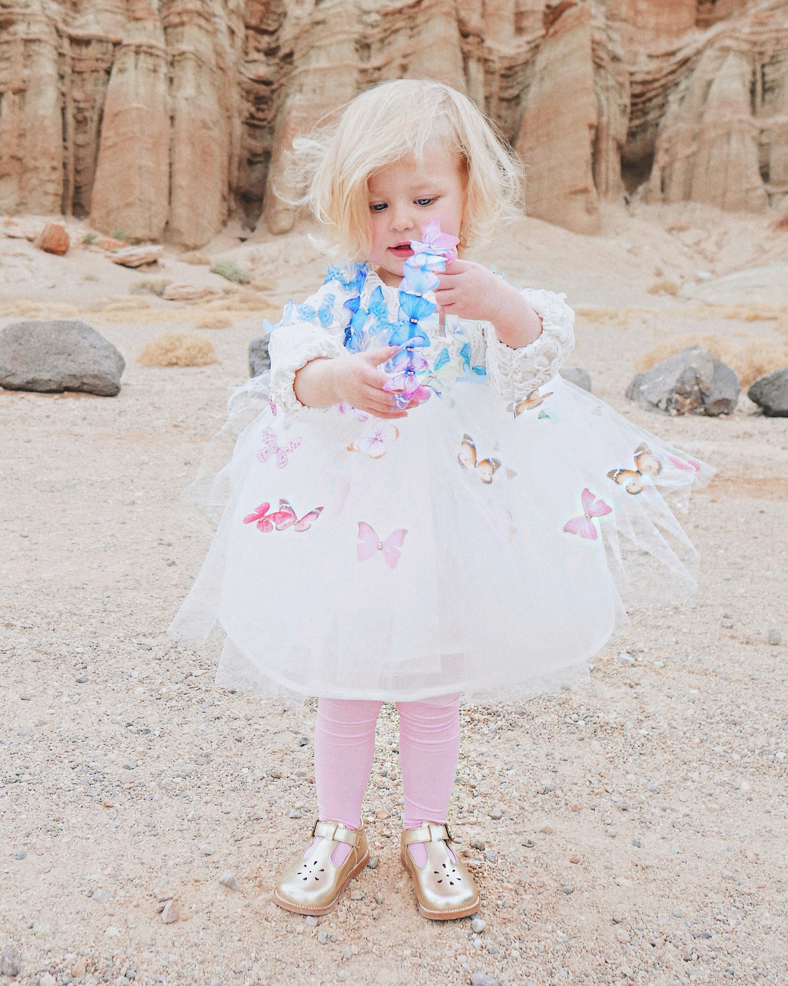 Lauren Elaine Rainbow Butterfly Bouquet Lace Ombré Flower Girl Dress