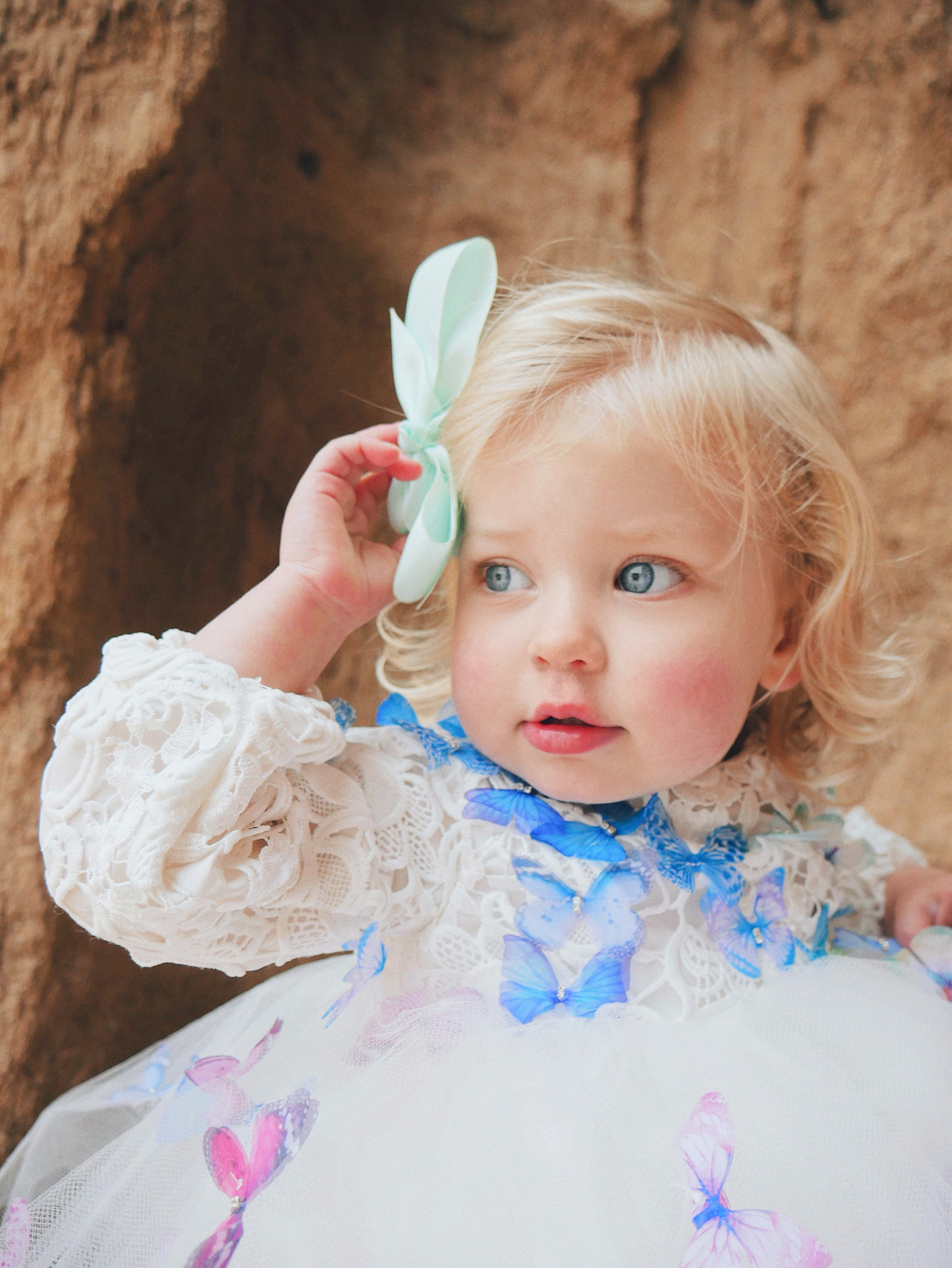 Lauren Elaine Rainbow Butterfly Bouquet Lace Ombré Flower Girl Dress