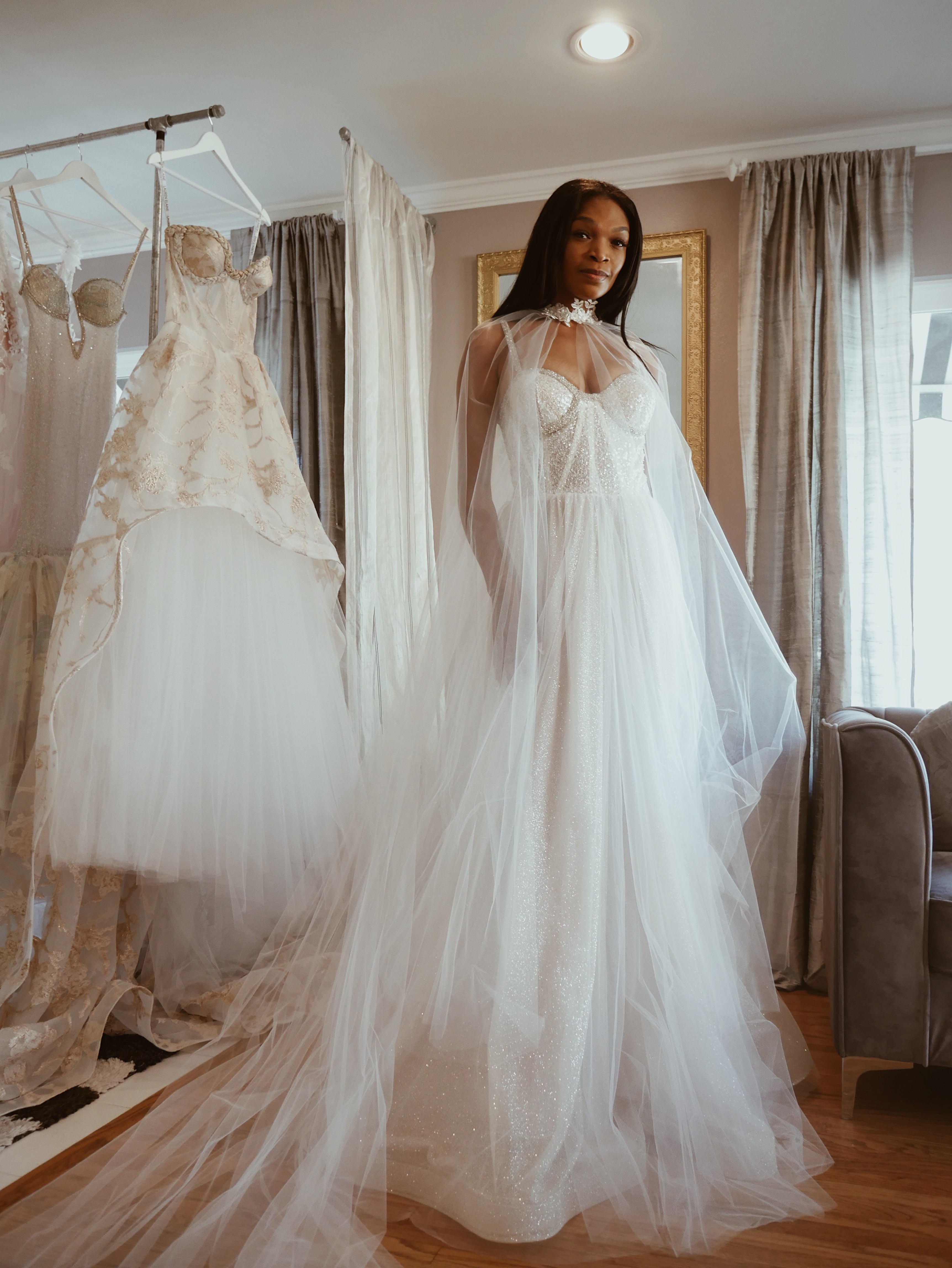 Lauren Elaine Vale Tulle Bridal Cape with train