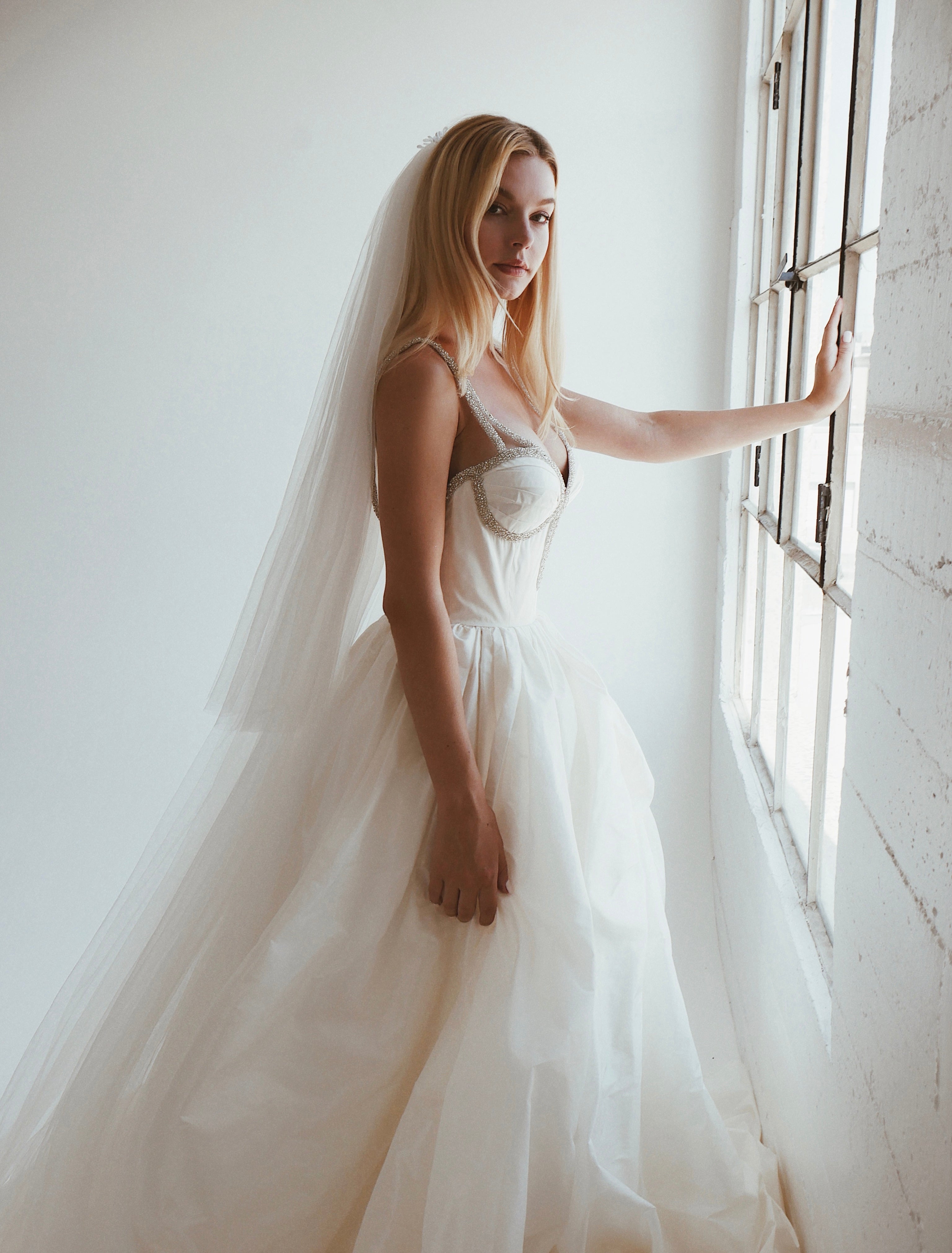 Lauren Elaine Vespertine silk taffeta corset ball gown wedding dress