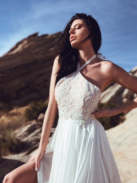 Lauren Elaine Zephyr | Sexy Halter Slit Wedding Dress with Sparkle Lauren Elaine Zephyr | Sexy Halter Slit Wedding Dress with Sparkle