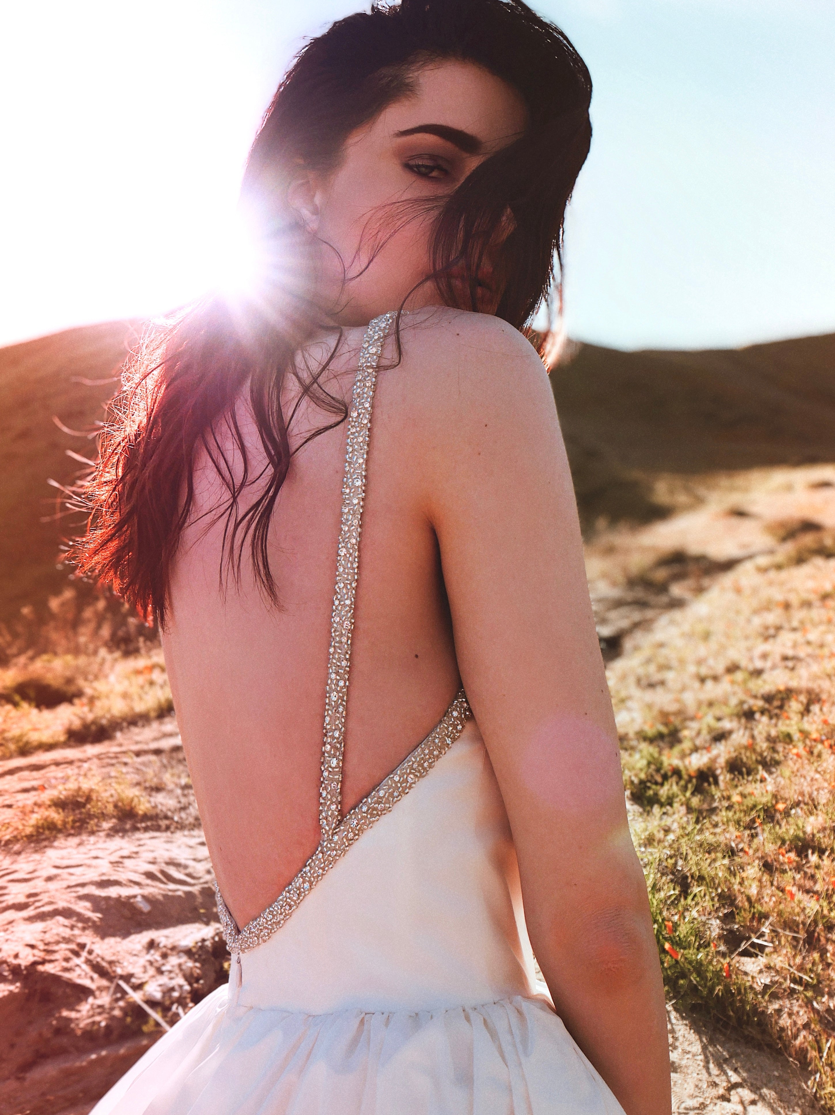 Crystal detailing on the Lauren Elaine Vespertine wedding dress.