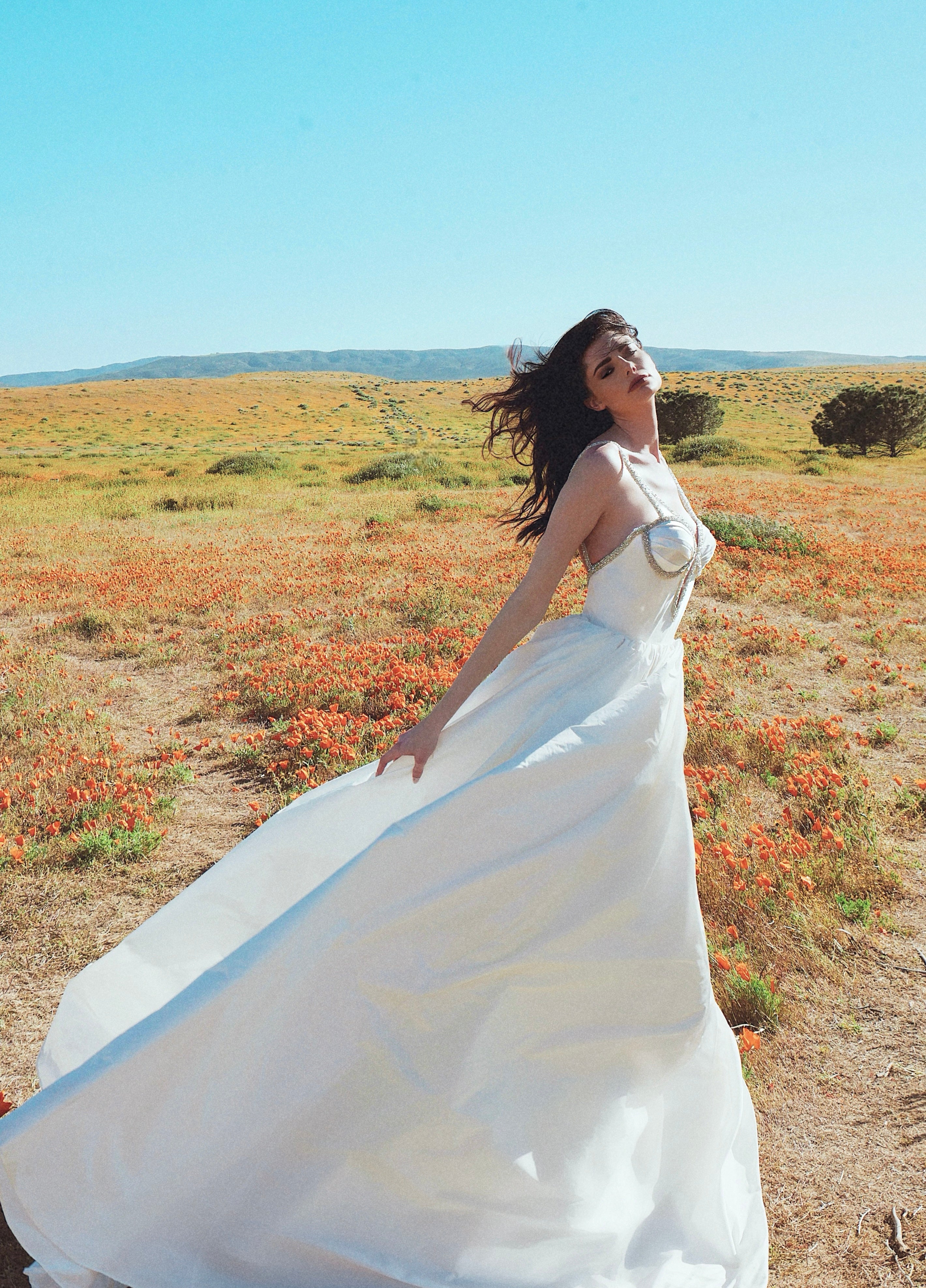 silk taffeta corset ball gown wedding dress by Lauren Elaine Los Angeles