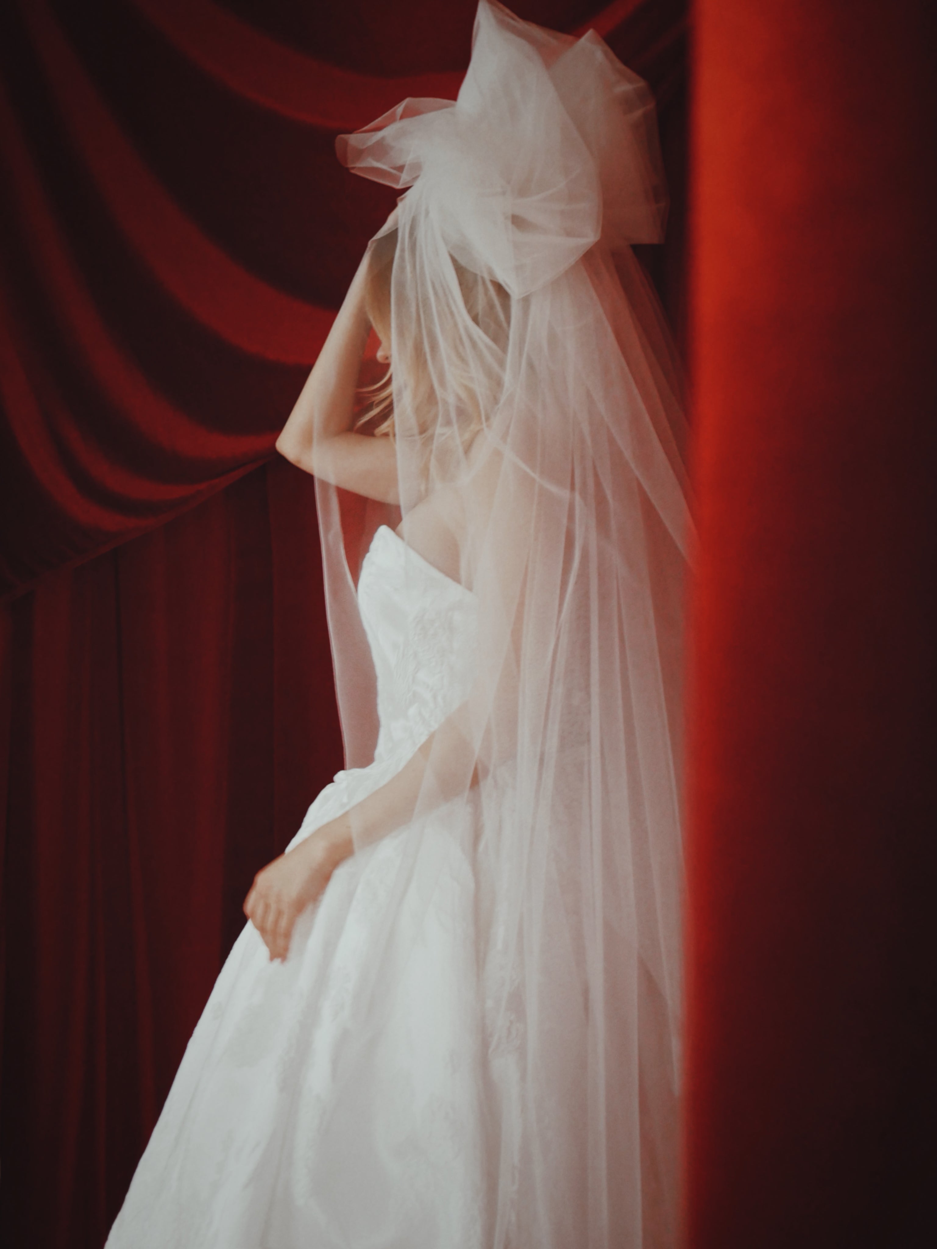 Back view of the Lauren Elaine "Opus" 1980s pompadour tulle wedding veil.