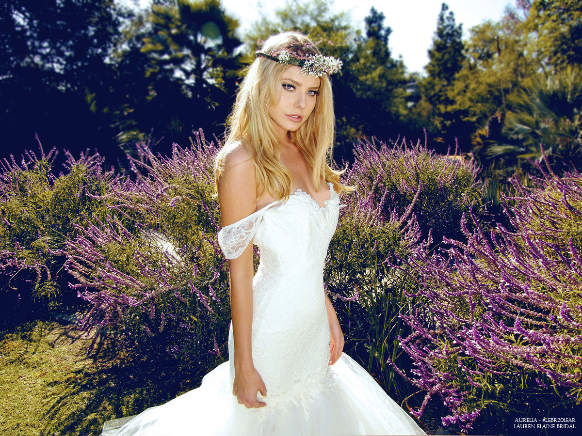 The Aurelia gown by Lauren Elaine Bridal. Vintage backless mermaid wedding dress.