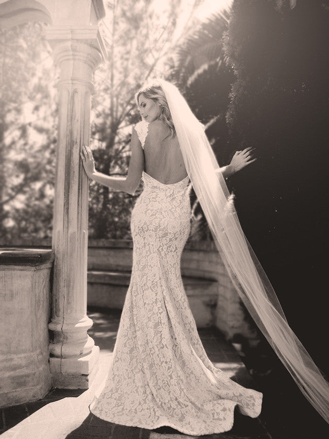 Backless lace wedding dresses by Lauren Elaine Bridal. Los Angeles Bridal Salon.