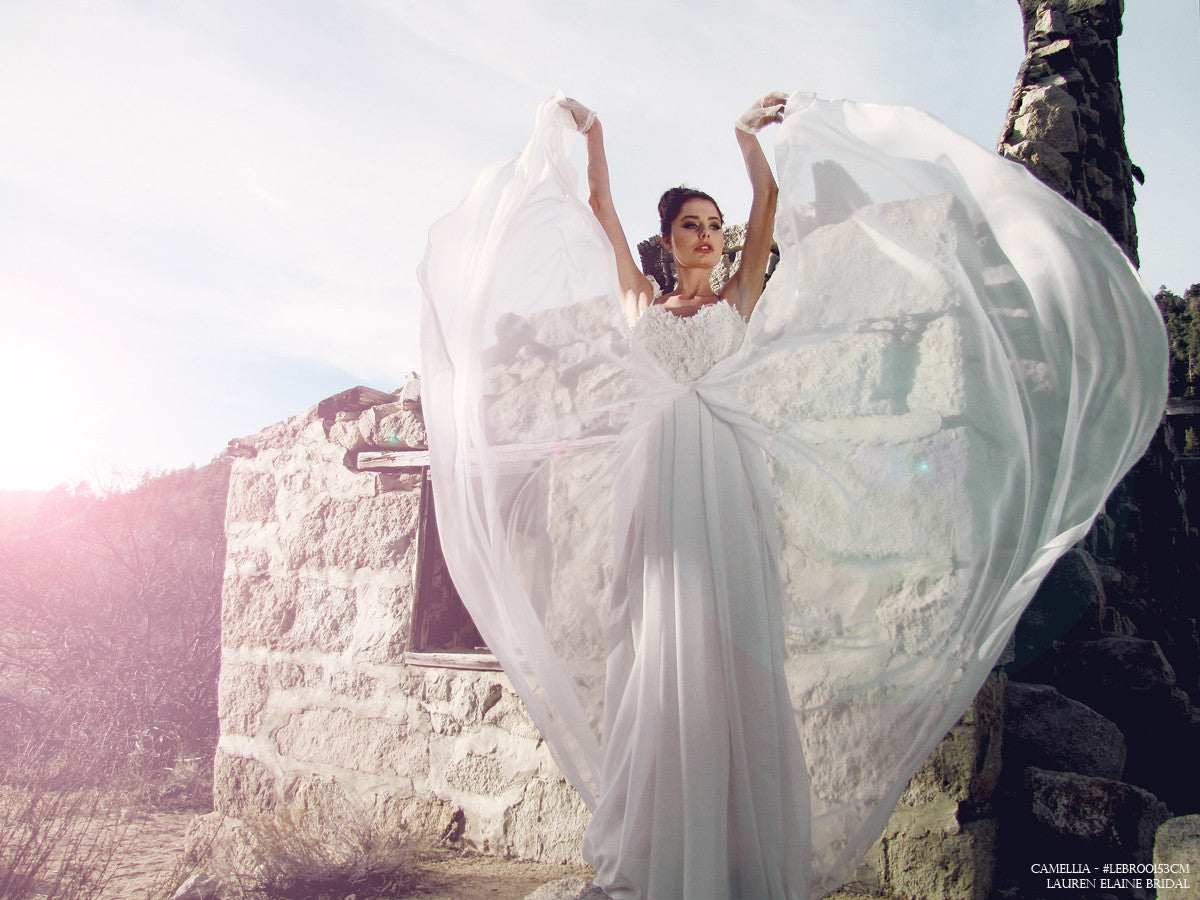 Bohemian chiffon wedding dress, illusion lace, ethereal bridal