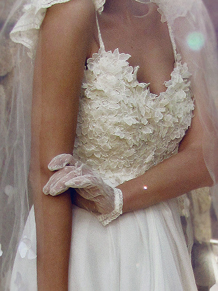 3D lace textured flower embroidery & pearl bead detailing. Sweetheart bodice. Illusion mesh bridal gown.