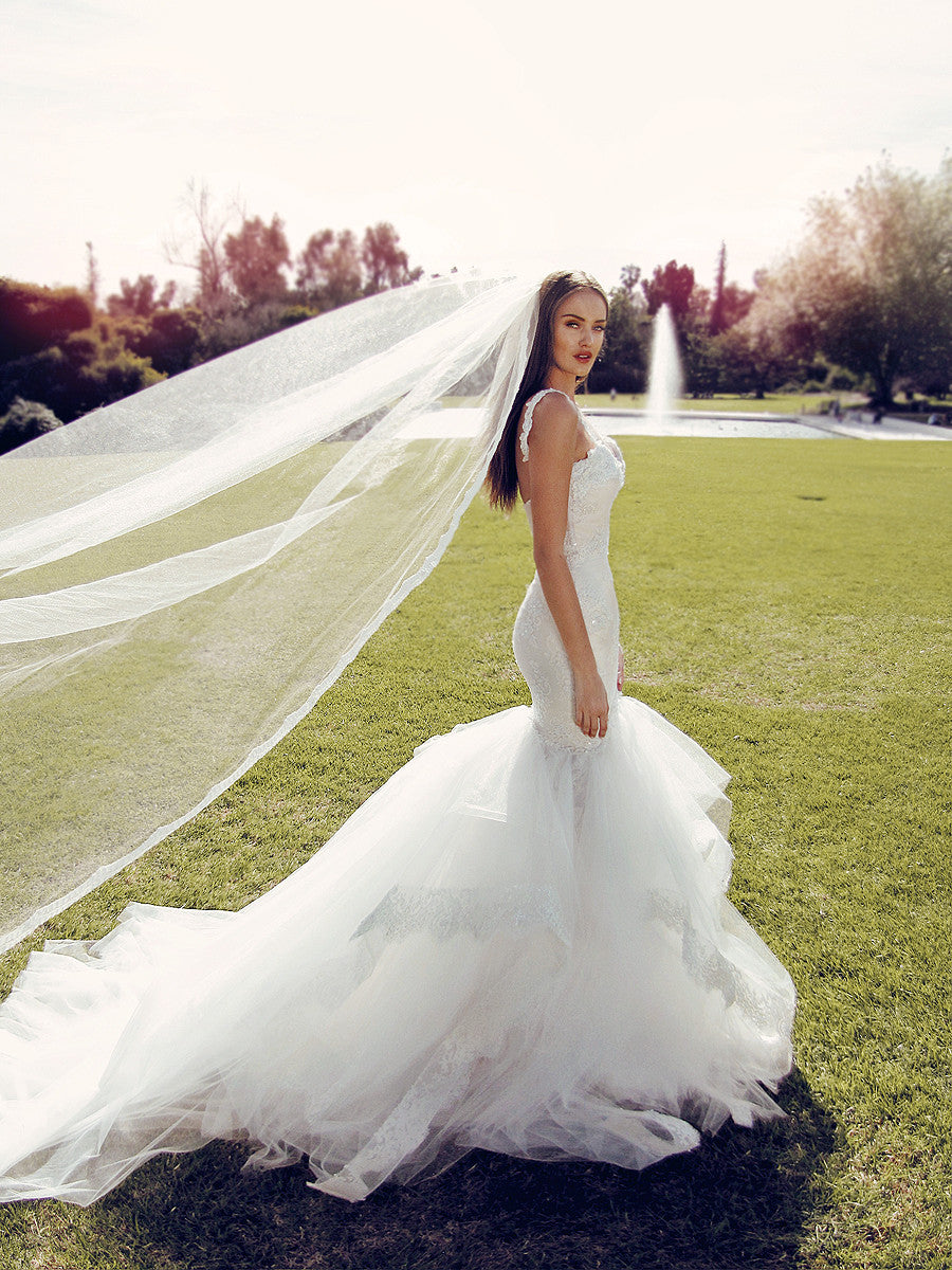 Mermaid wedding dress wedding gown cathedral tulle train cathedral tulle veil