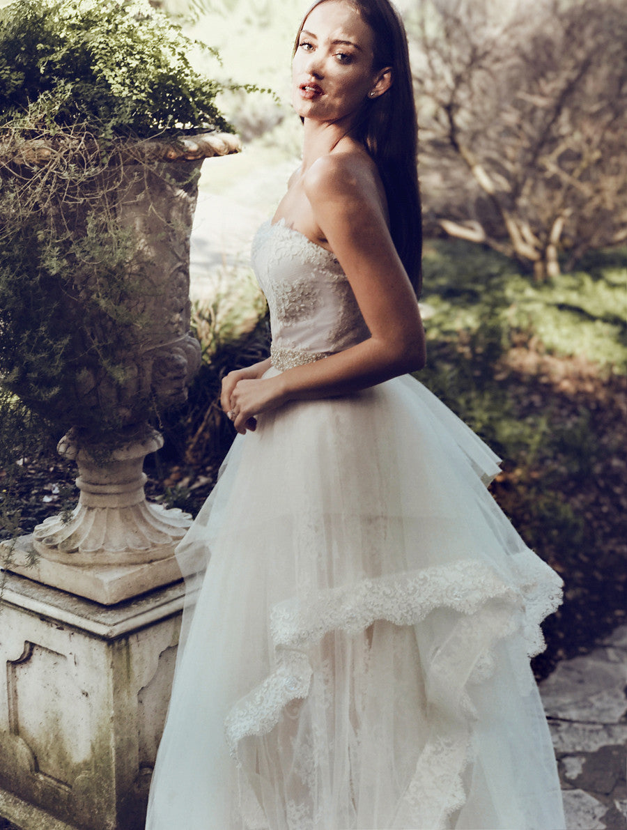 sheer illusion naked lace tulle blush a line ball gown wedding dress halcyon lauren elaine