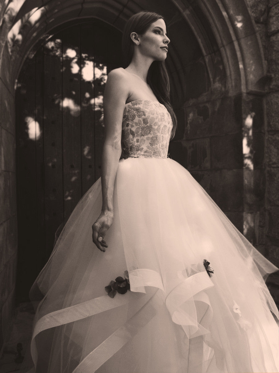 "Fleur" by Lauren Elaine Bridal in black and white.