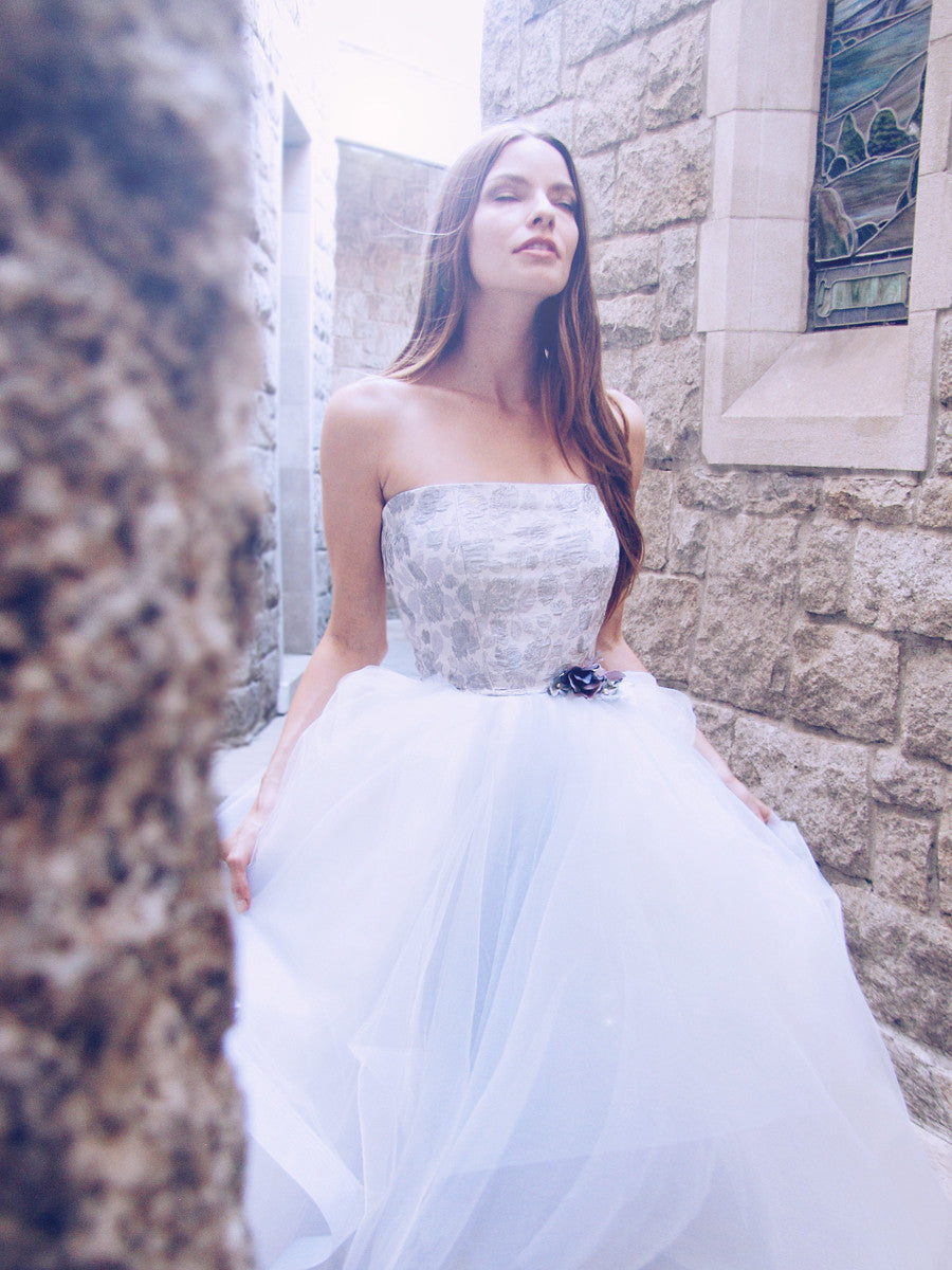 Blue and blush wedding gowns and wedding dresses by Lauren Elaine Bridal.