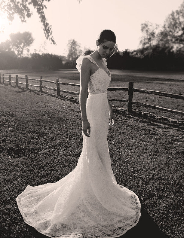 french lace wedding dress Lauren Elaine Gardenia