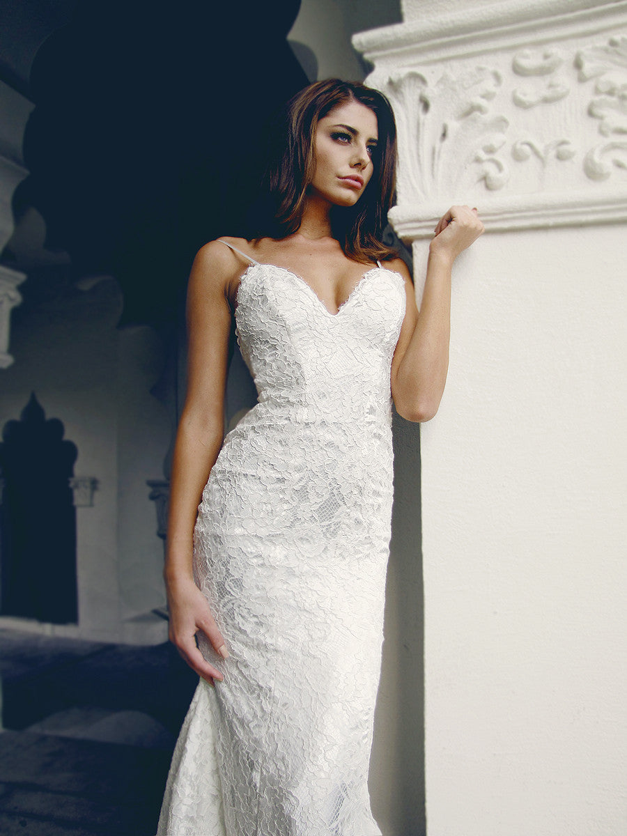 Sexy lace wedding gowns by Designer Lauren Elaine. Los Angeles, CA wedding gowns.