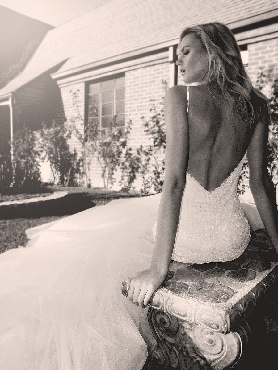2016 backless wedding gown. Designer wedding dresses by Lauren Elaine.