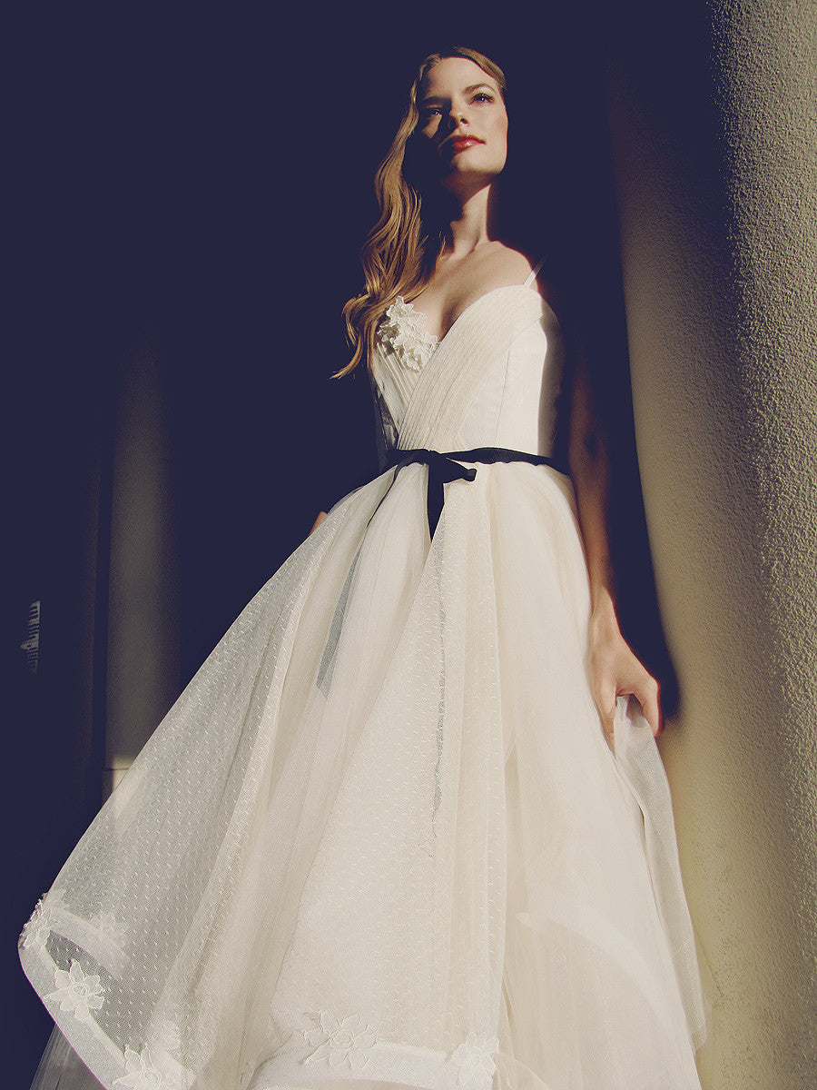 Tulle and Point D'Esprit horsehair wedding gown by Lauren Elaine Bridal.