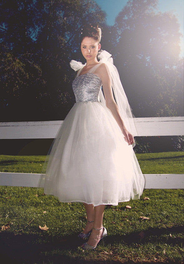 Tulle Gown, Tea-Length Ball Gown, Brocade, Shoulder Bows