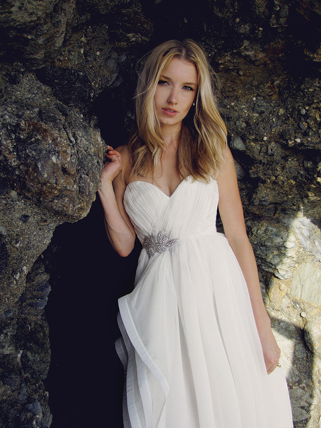 Ruched chiffon sweetheart a-line bridal gown. Nova by Lauren Elaine Bridal.
