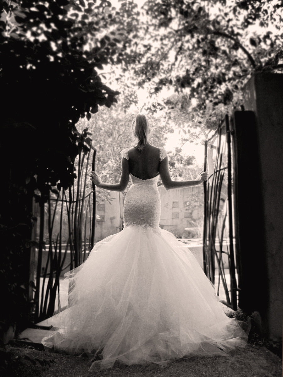 Romantic lace mermaid wedding gowns and dresses by Lauren Elaine in Los Angeles, California.