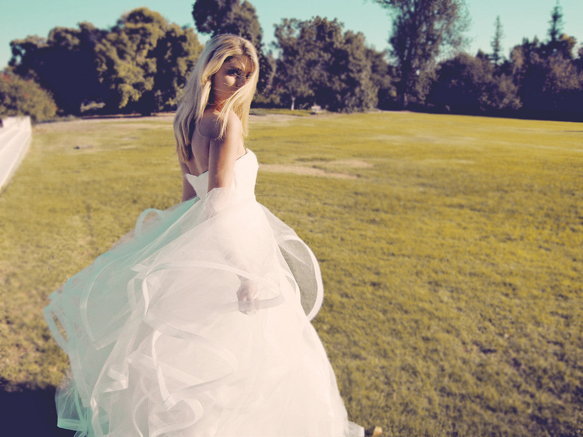Sweetheart bodice wedding gown with tulle skirt.