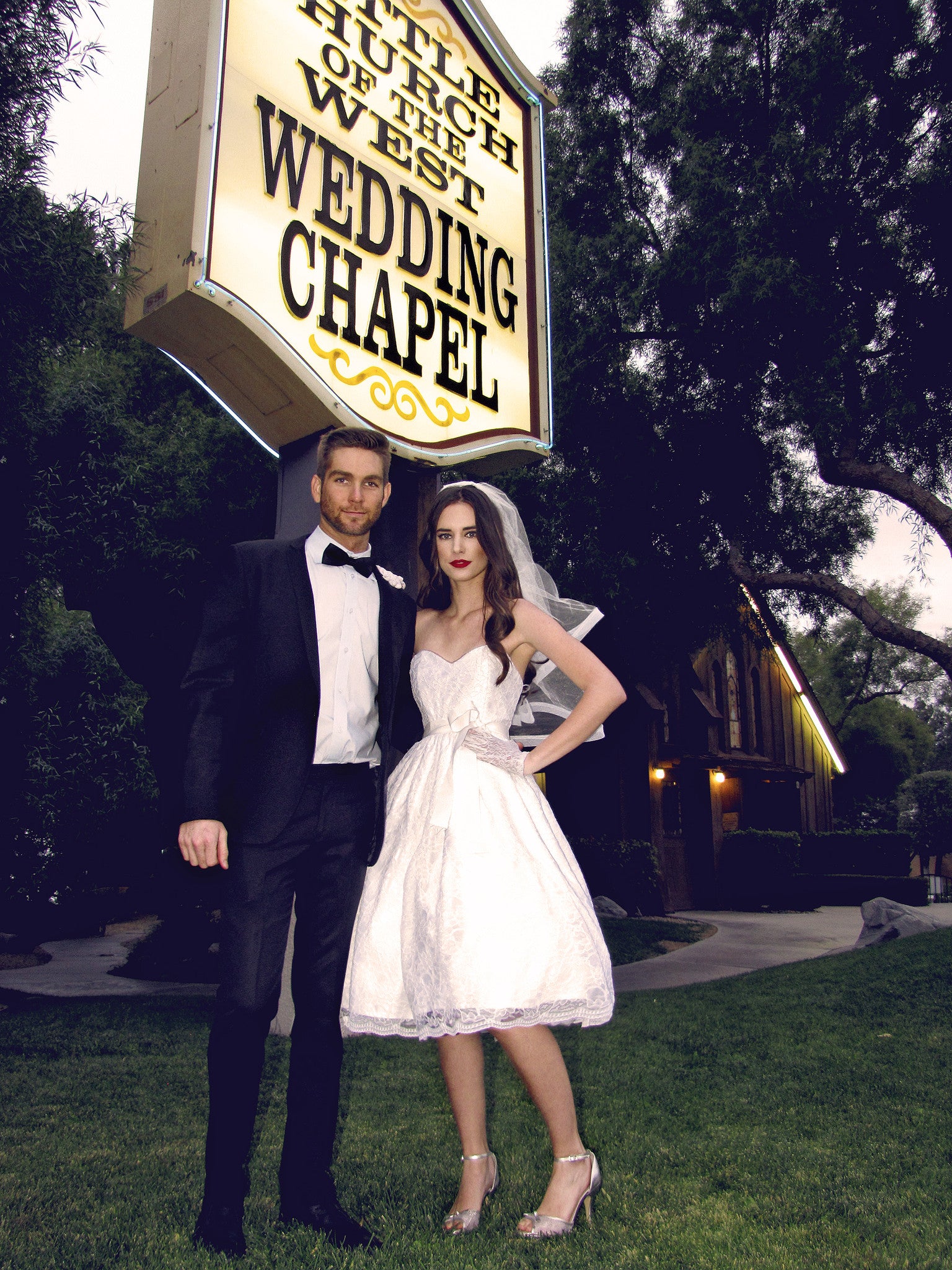 Short vintage A-line 1950s bridal. The Priscilla by Lauren Elaine Reception Collection.