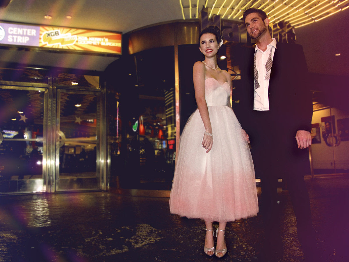 The Shirley by Lauren Elaine Bridal. Ombre blush wedding gown. Vintage style.