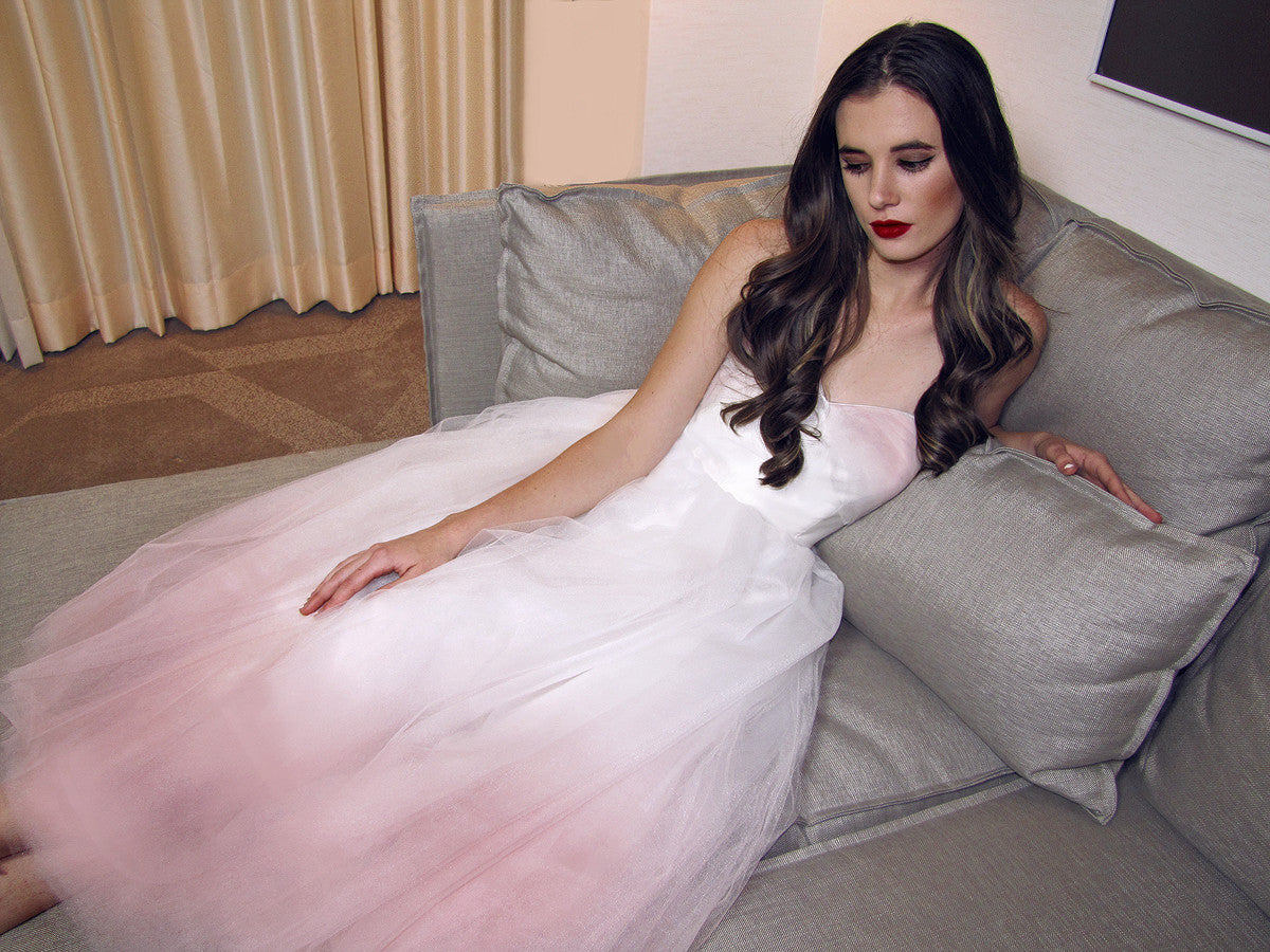 Retro blush tulle short wedding dress. Mint wedding gowns. Blue wedding dresses.