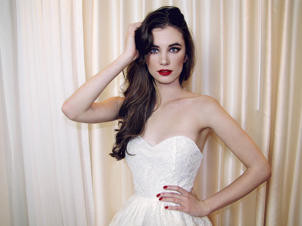 Swing vintage dance lace wedding dress. Lauren Elaine Bridal Reception Collection.