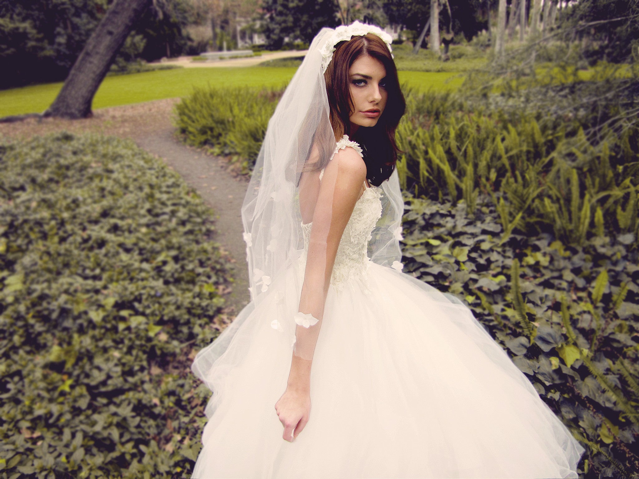 Dramatic backless ball gown with lace and tulle. Lauren Elaine Bridal.