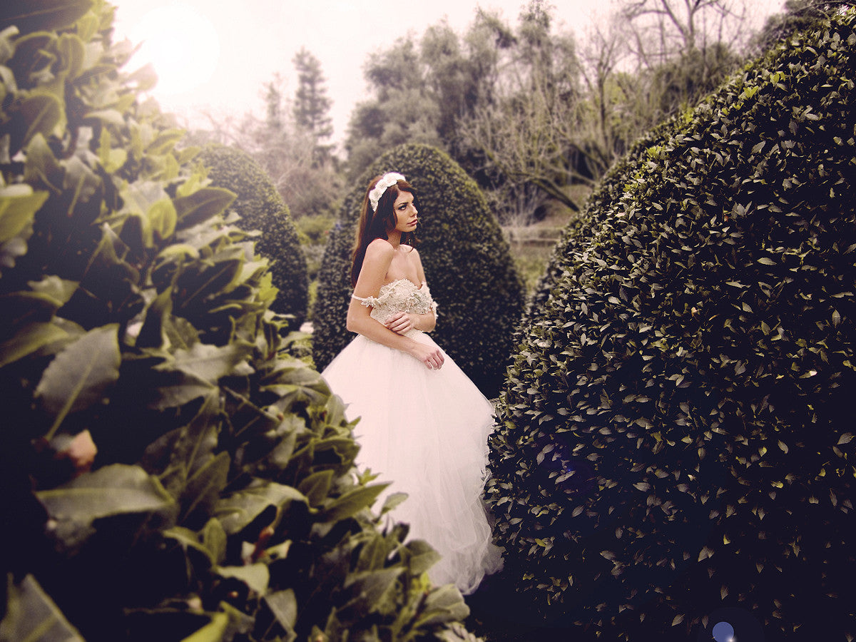 Ethereal, bohemian designer wedding gown. Whimsical tulle ball gown by Lauren Elaine Bridal.
