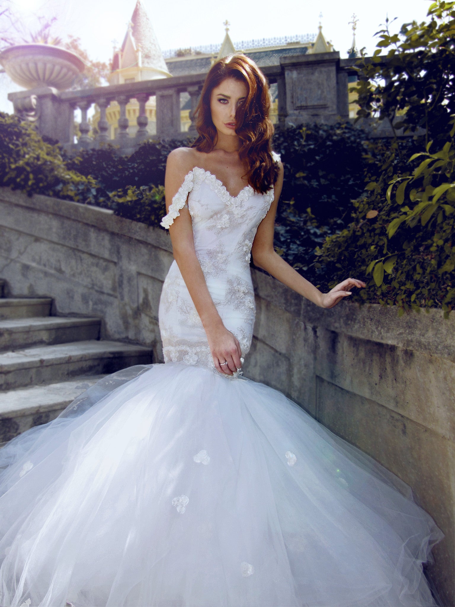 Backless tulle and lace vintage wedding dress. Mermaid bridal gown. Wisteria by Lauren Elaine Bridal.