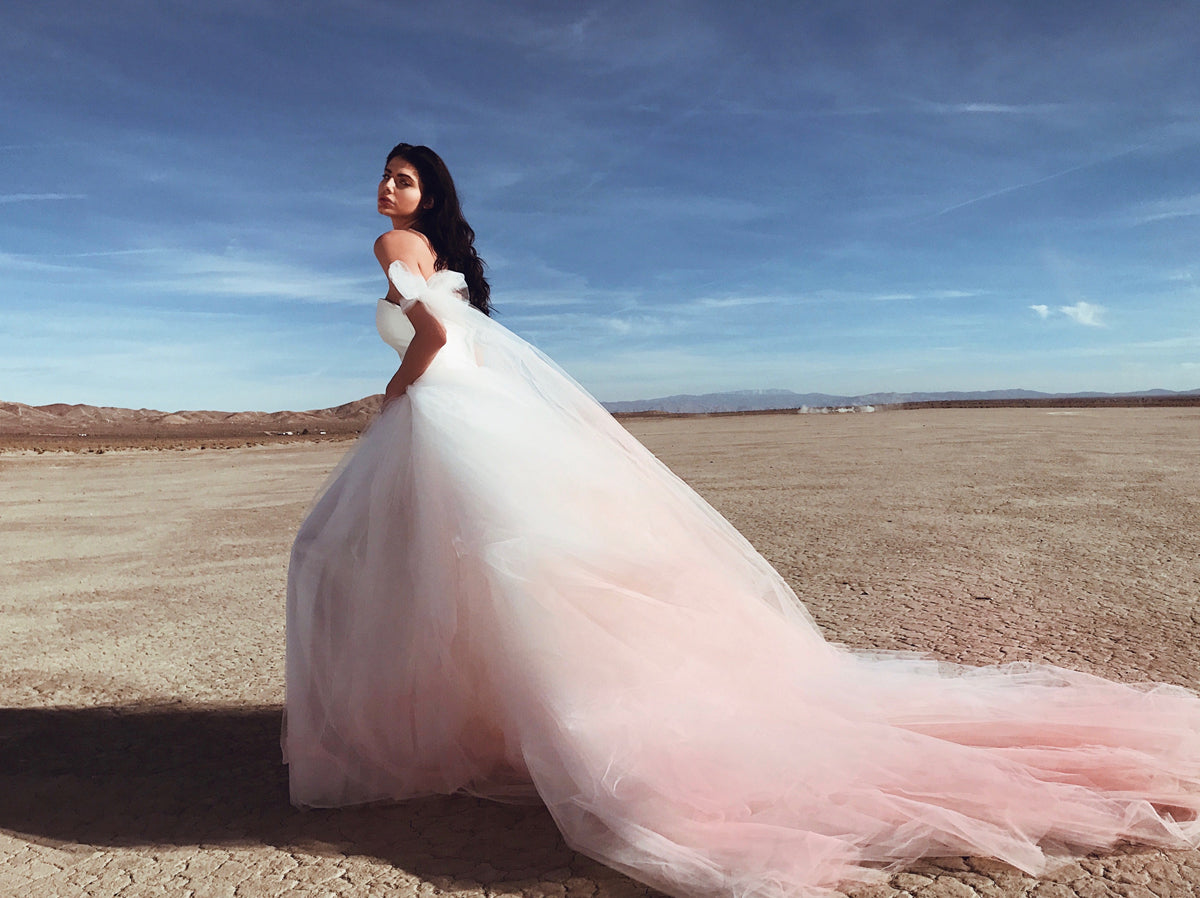 Wedding dress ombre pastel with long detachable train