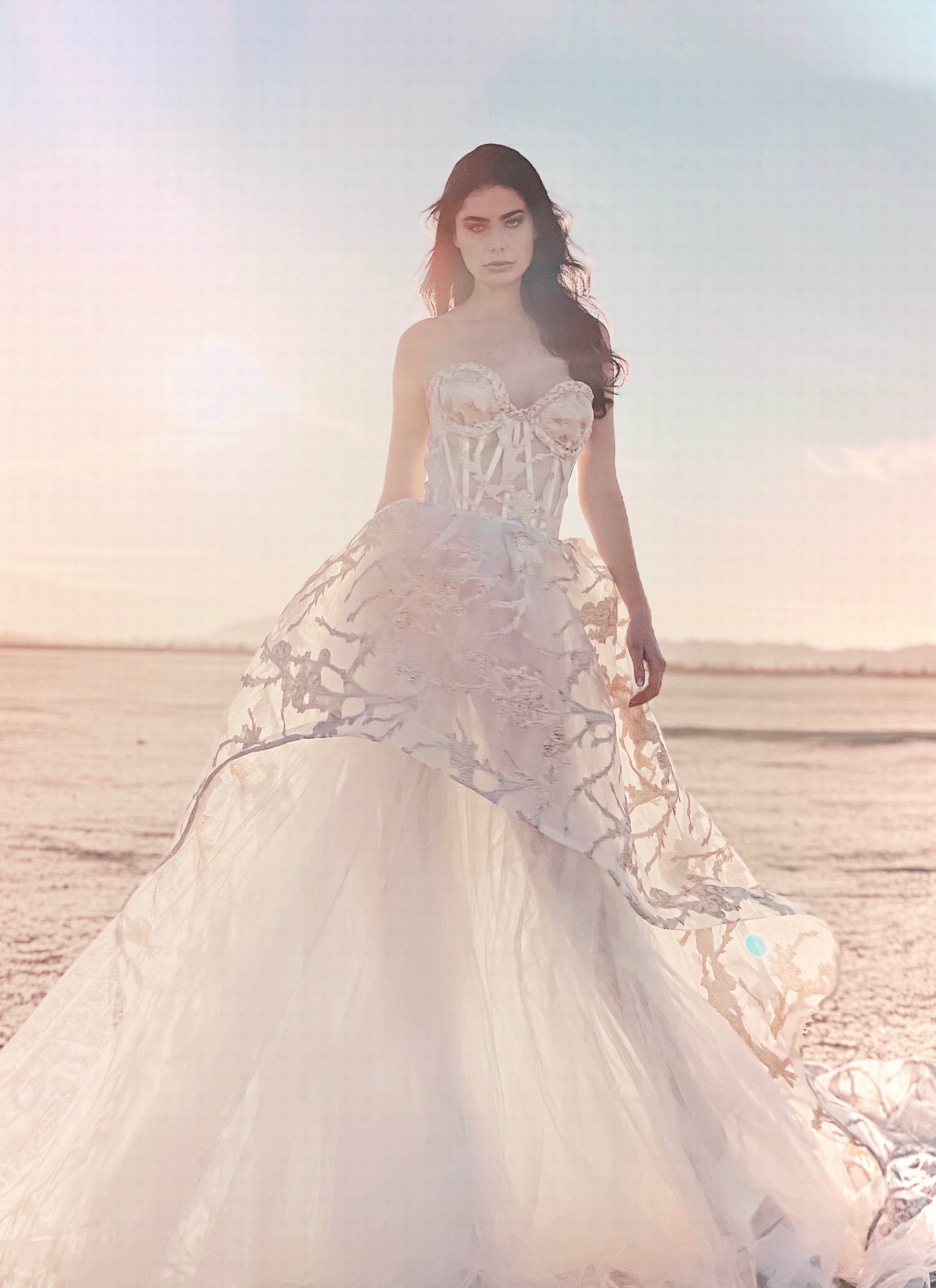 Asymmetrical ballgown wedding dress with tulle skirt