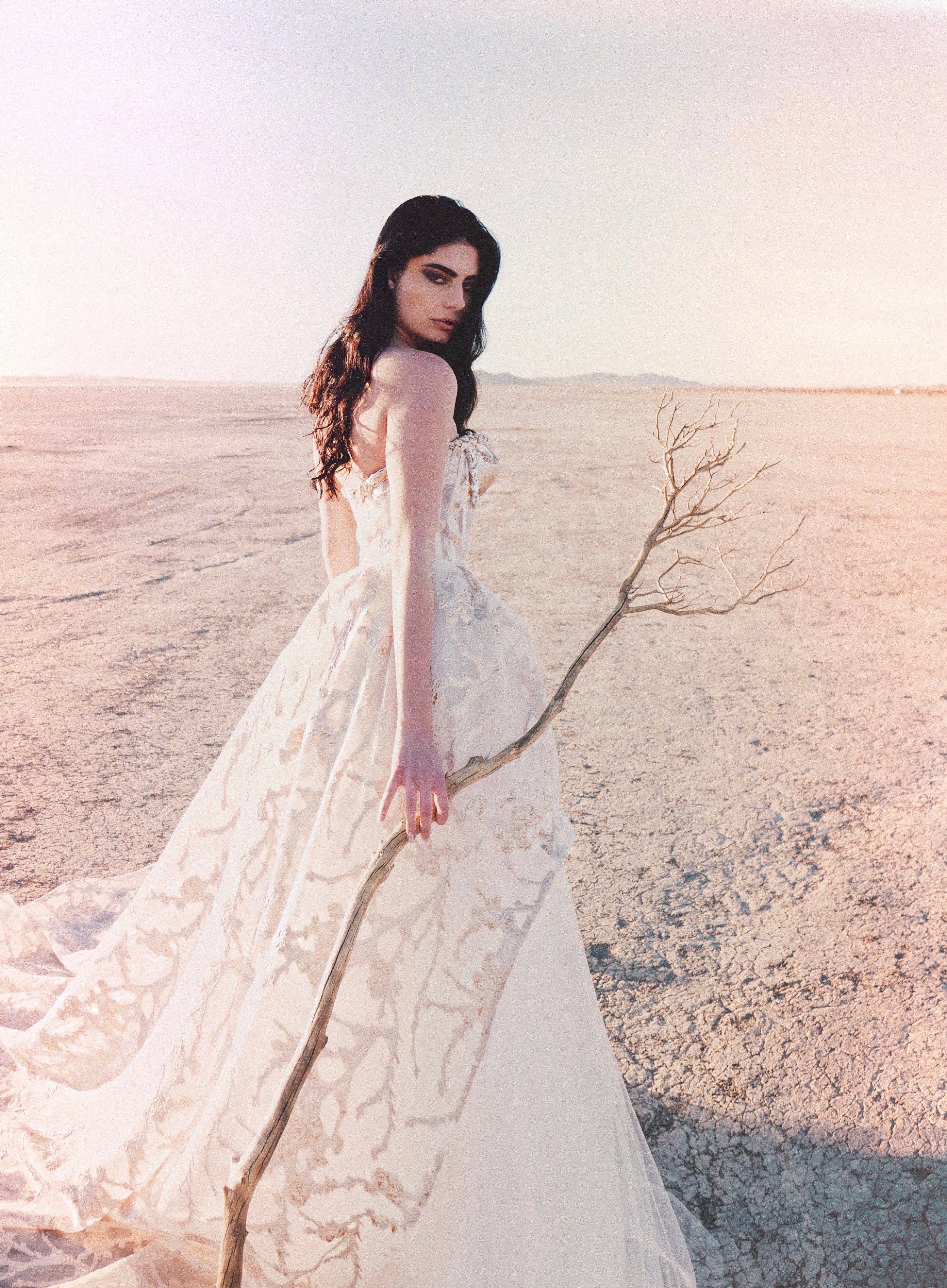 Organza and tulle wedding dress holding stick