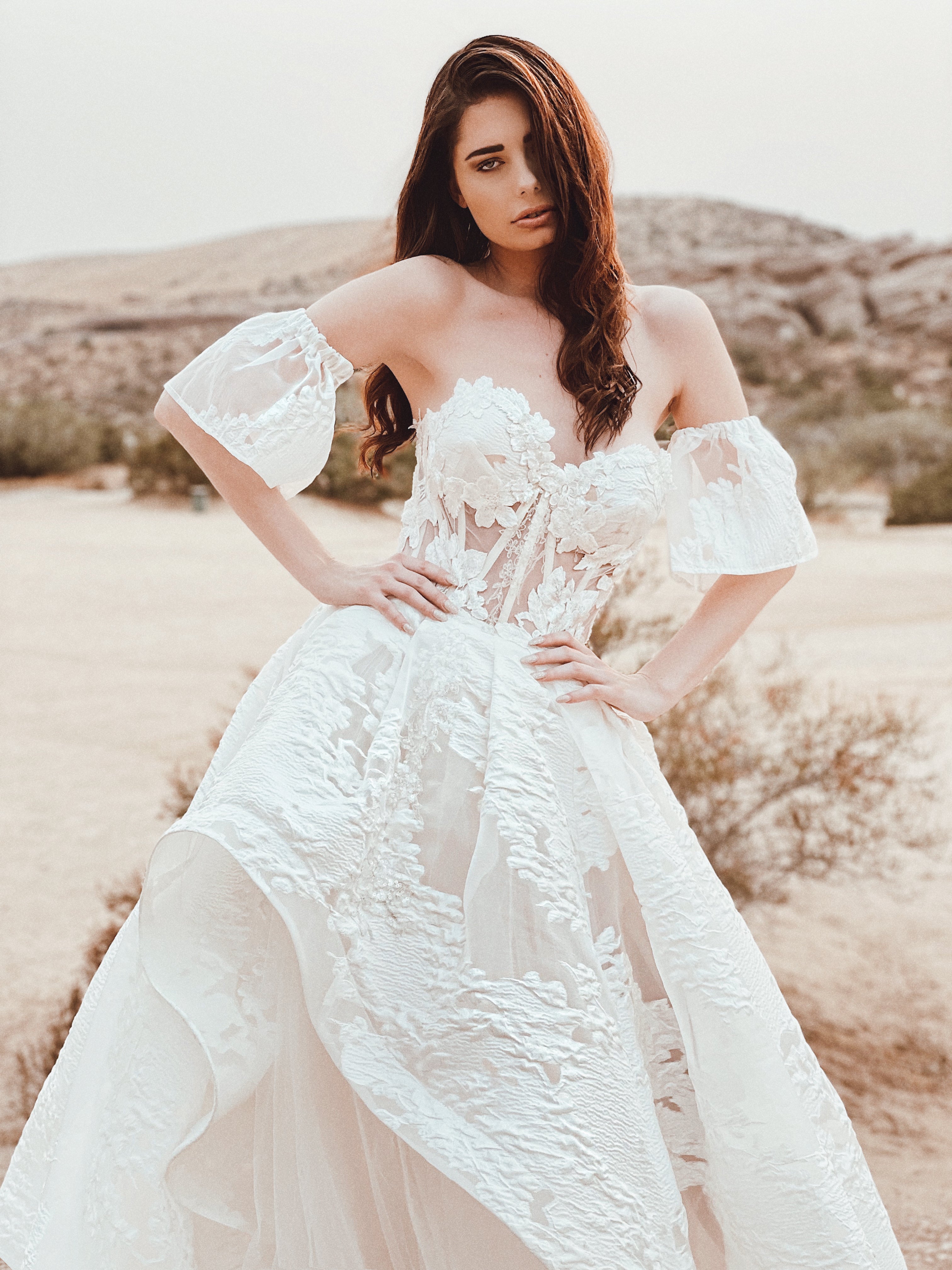 Ballerina inspired organza ball gown wedding dress by Lauren Elaine in Los Angeles.